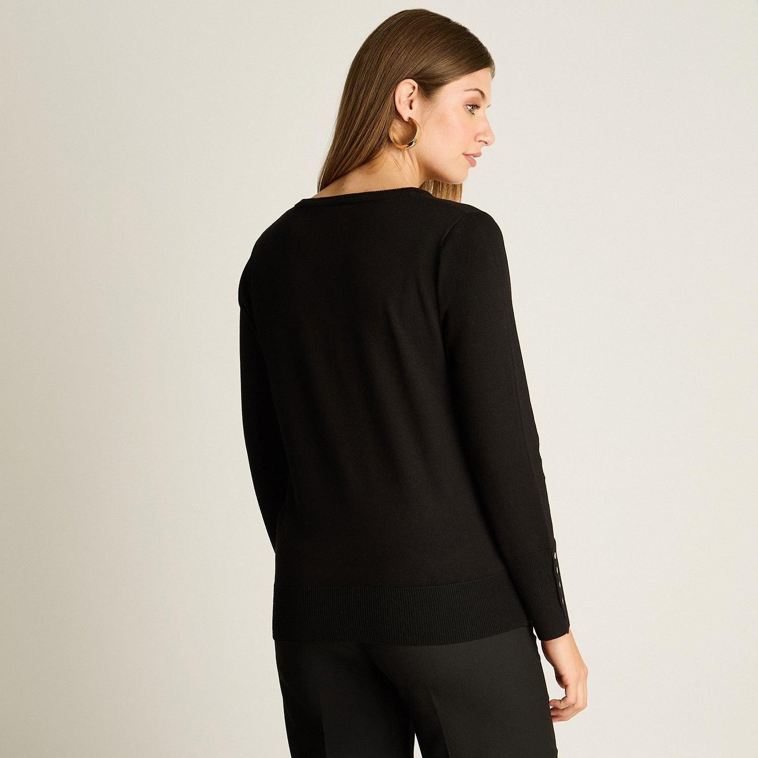 Sweater Negro Manga Larga Elasticidad Media Sin Forro Calce Normal Tela Tejido-1