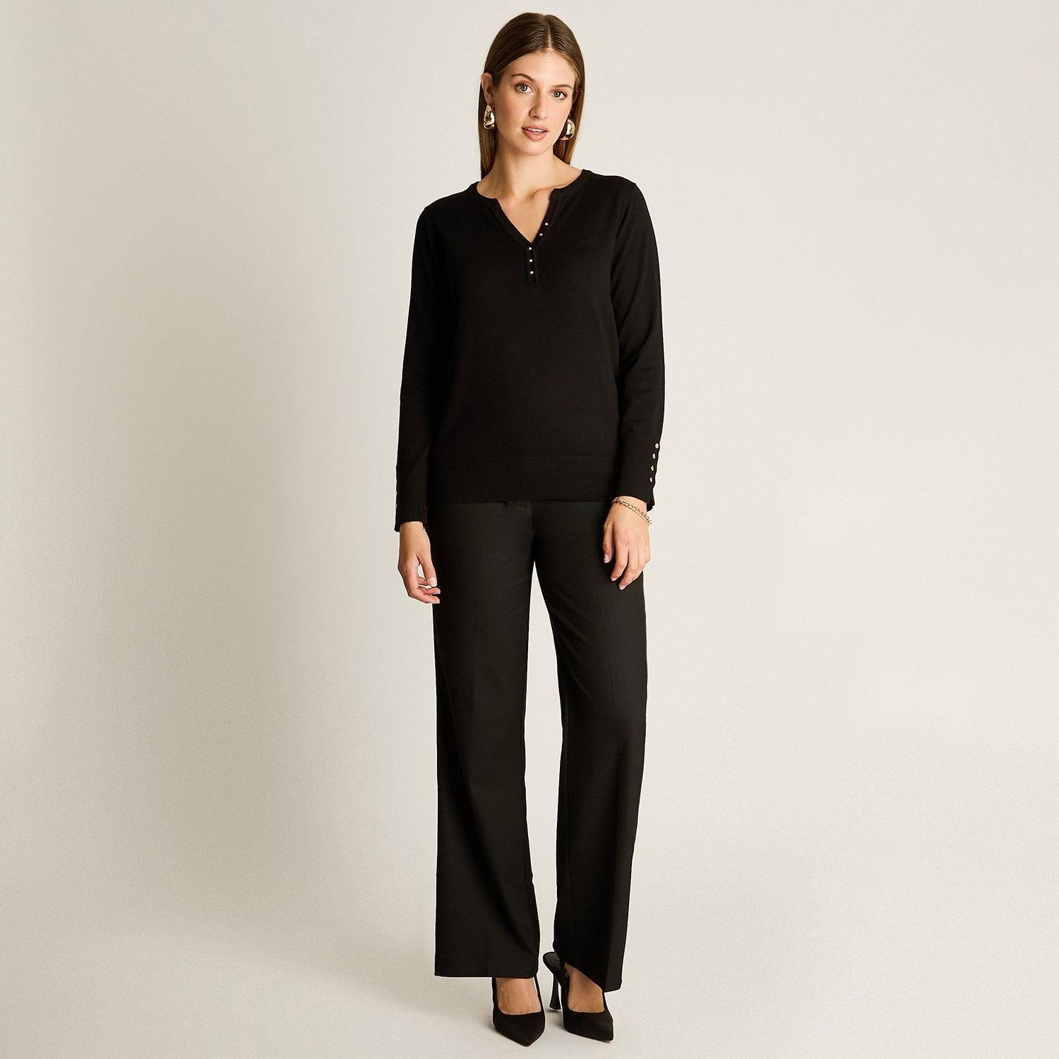 Sweater Negro Manga Larga Elasticidad Media Sin Forro Calce Normal Tela Tejido-3