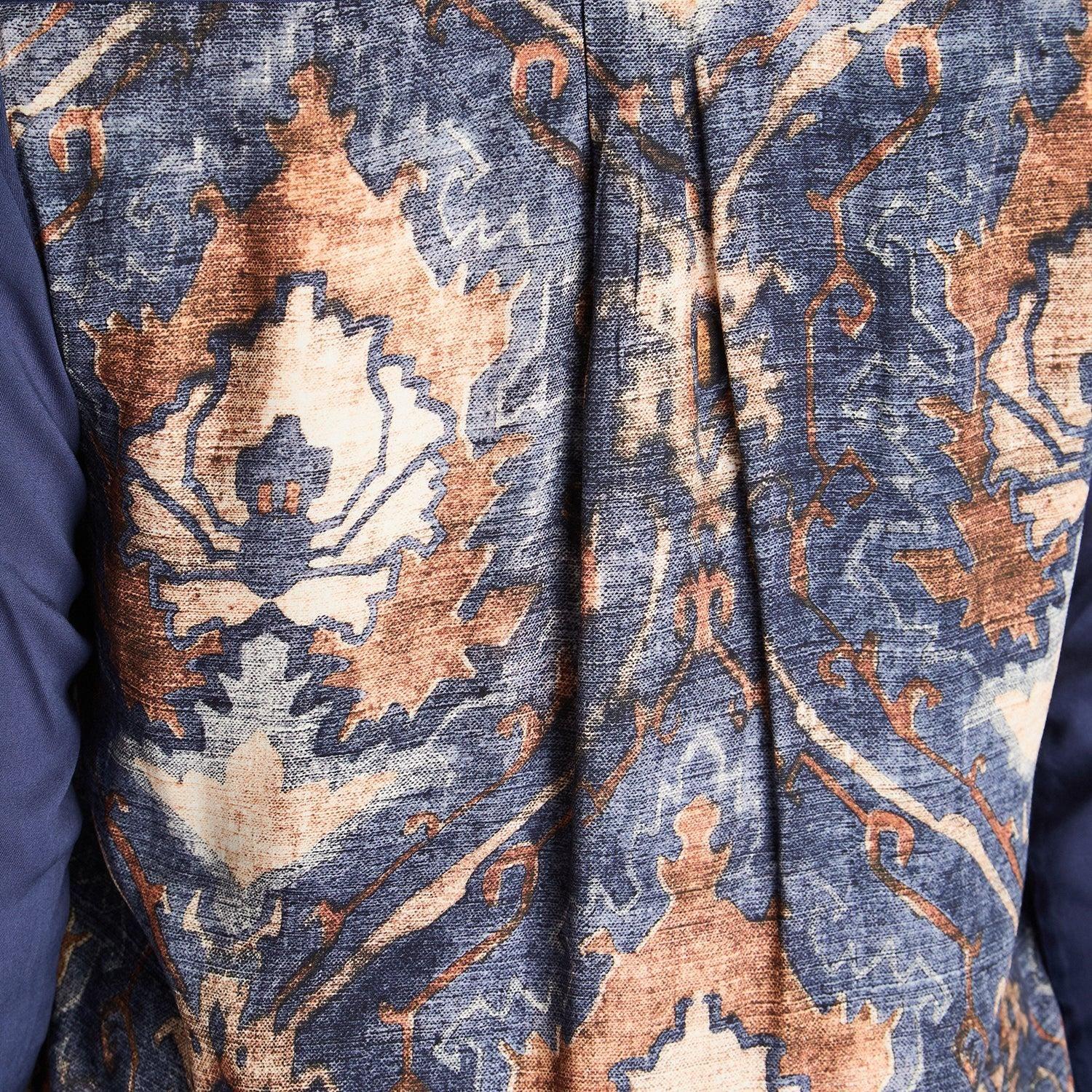 Blusa Camisera Azul Mix Fabric con Espalda Estampada-2