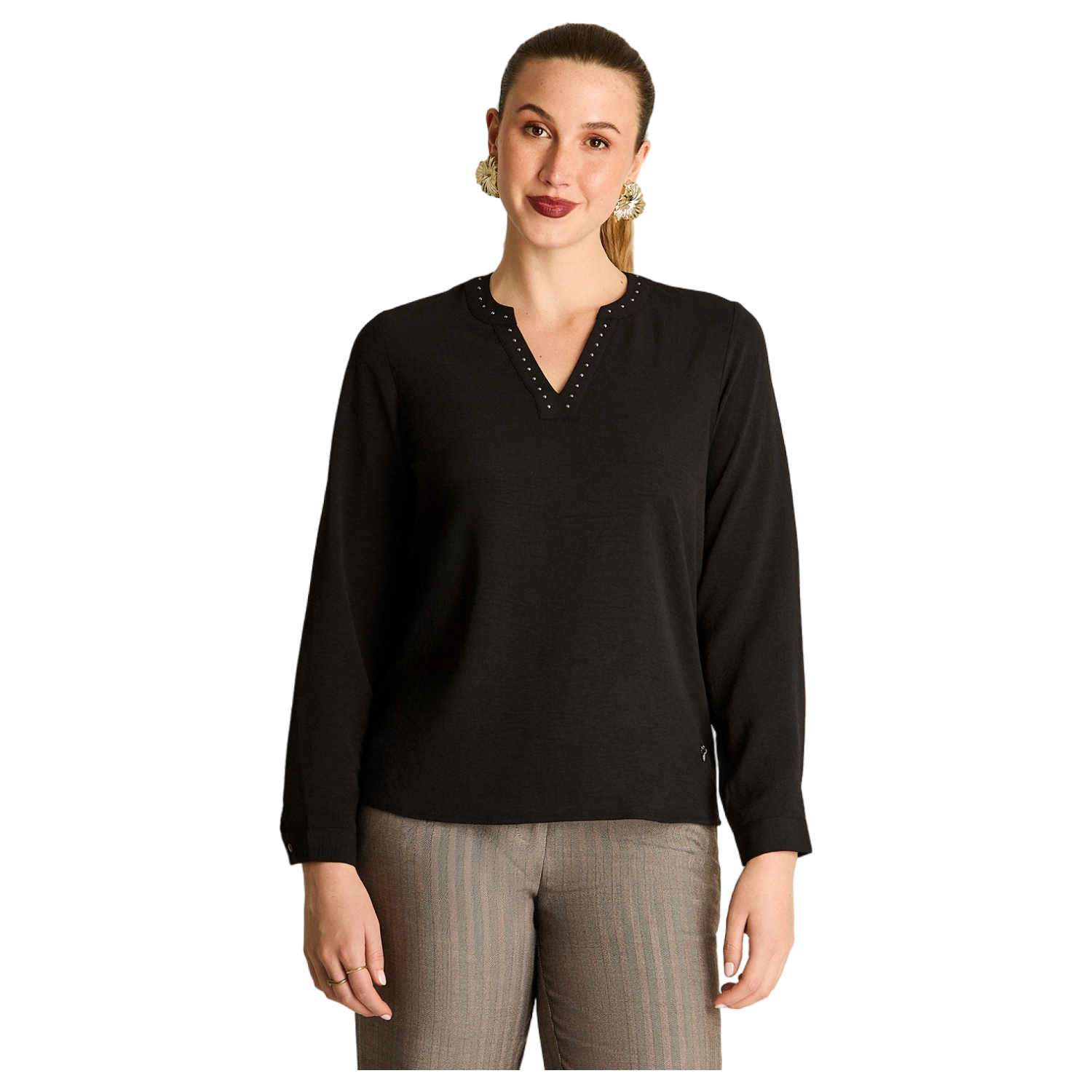 Blusa Escote Mao con Aplicación de Strass-0