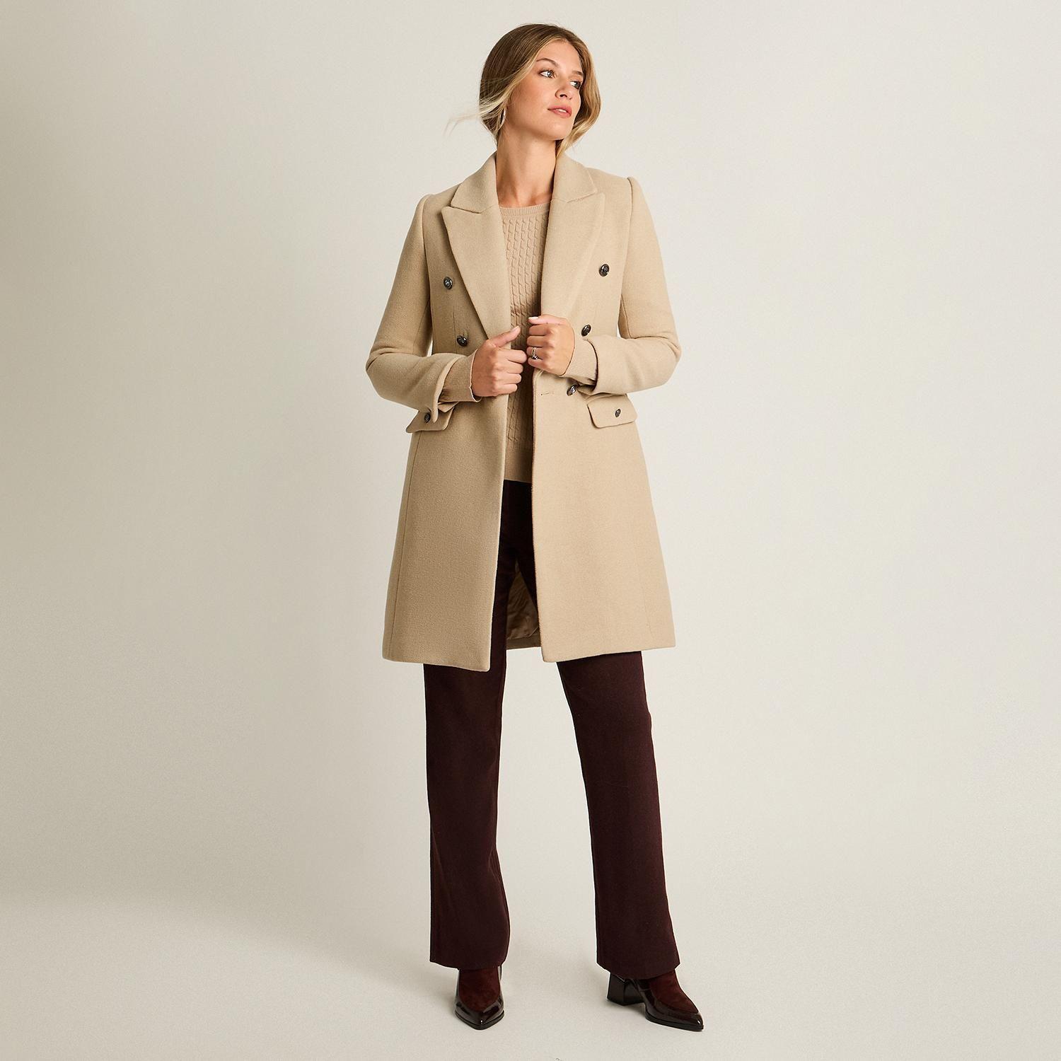 Abrigo Beige De Seis Botones Con Corte Cruzado-3