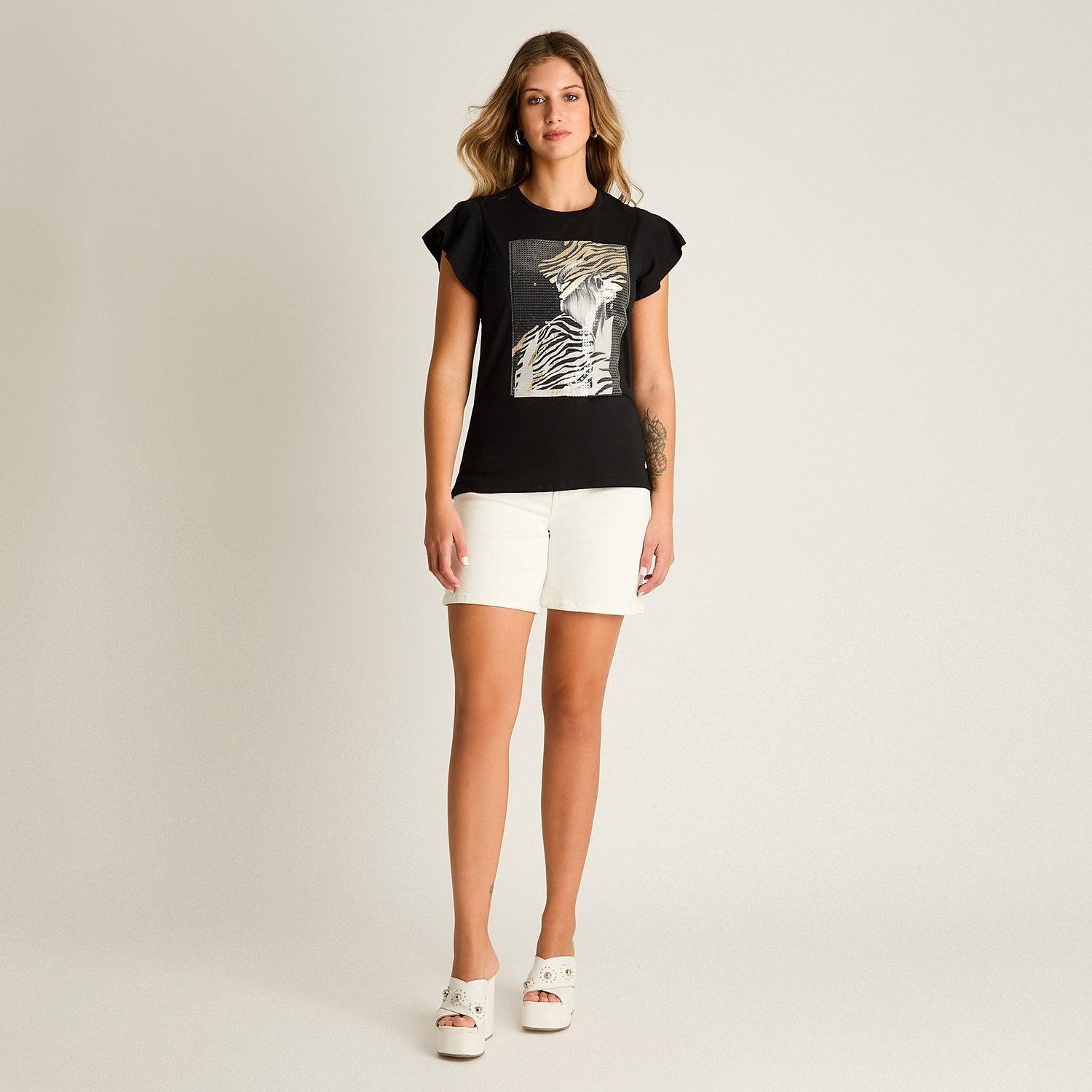 Polera Negro Manga Corta Sin Forro Calce Normal-3