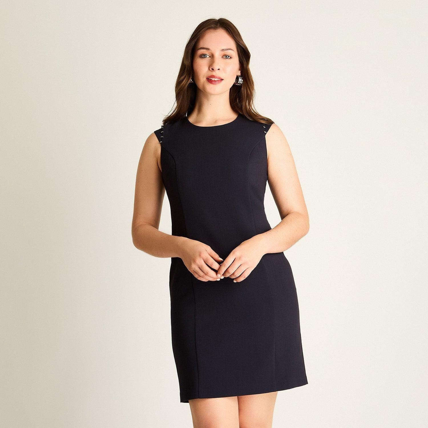 Vestido Azul con Detalles en Hombros-0