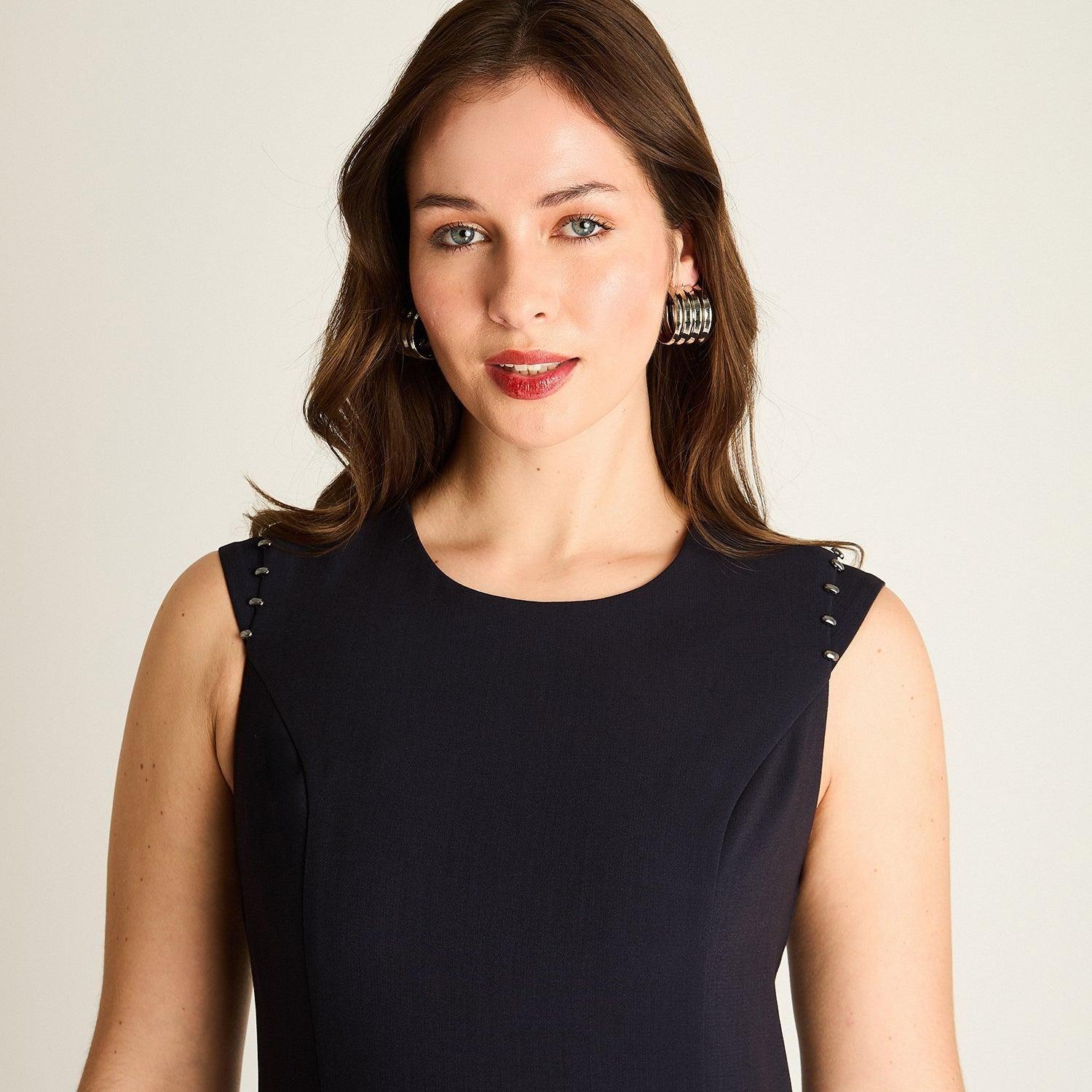 Vestido Azul con Detalles en Hombros-2