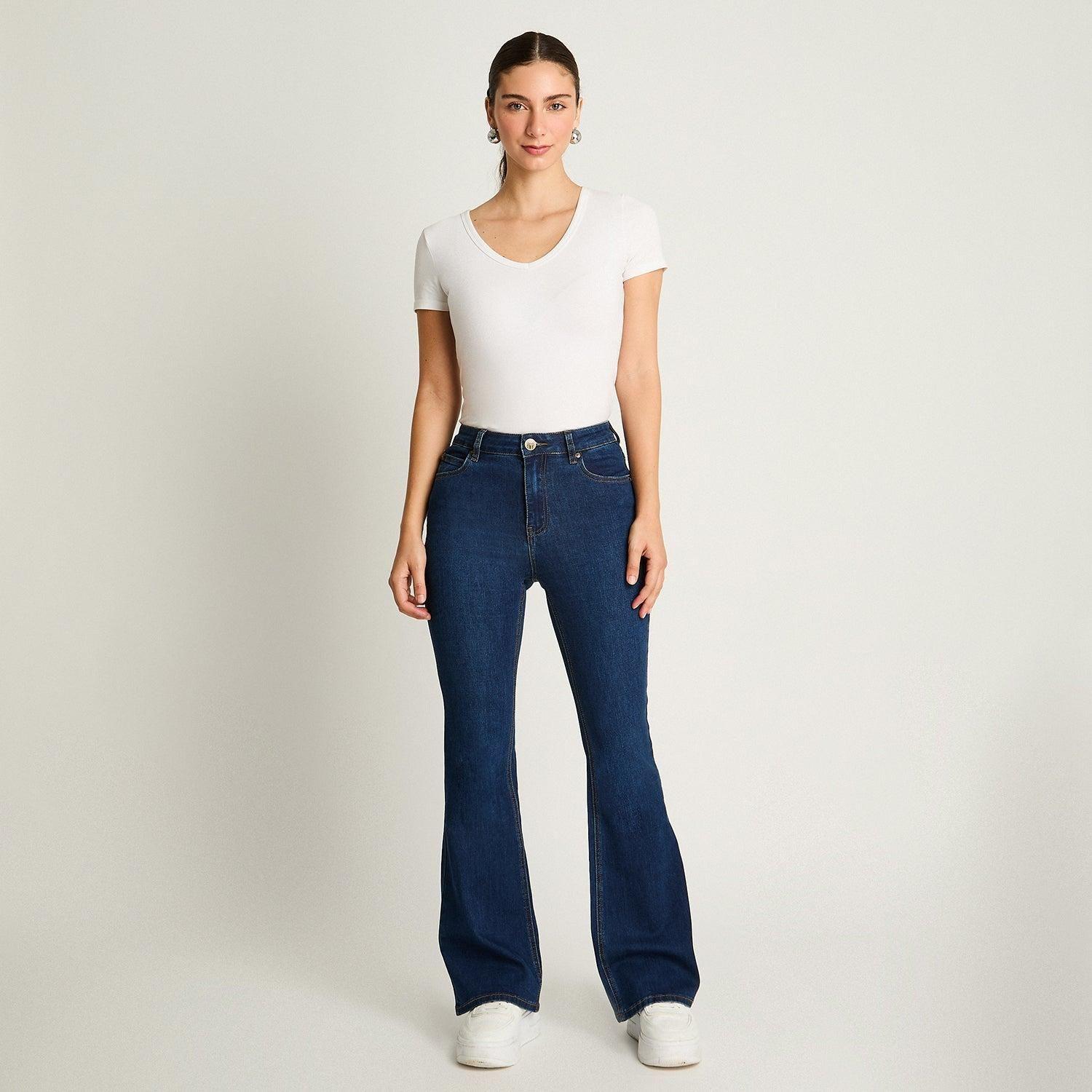 Jeans 5 Bolsillos Flare Azul Marino-3