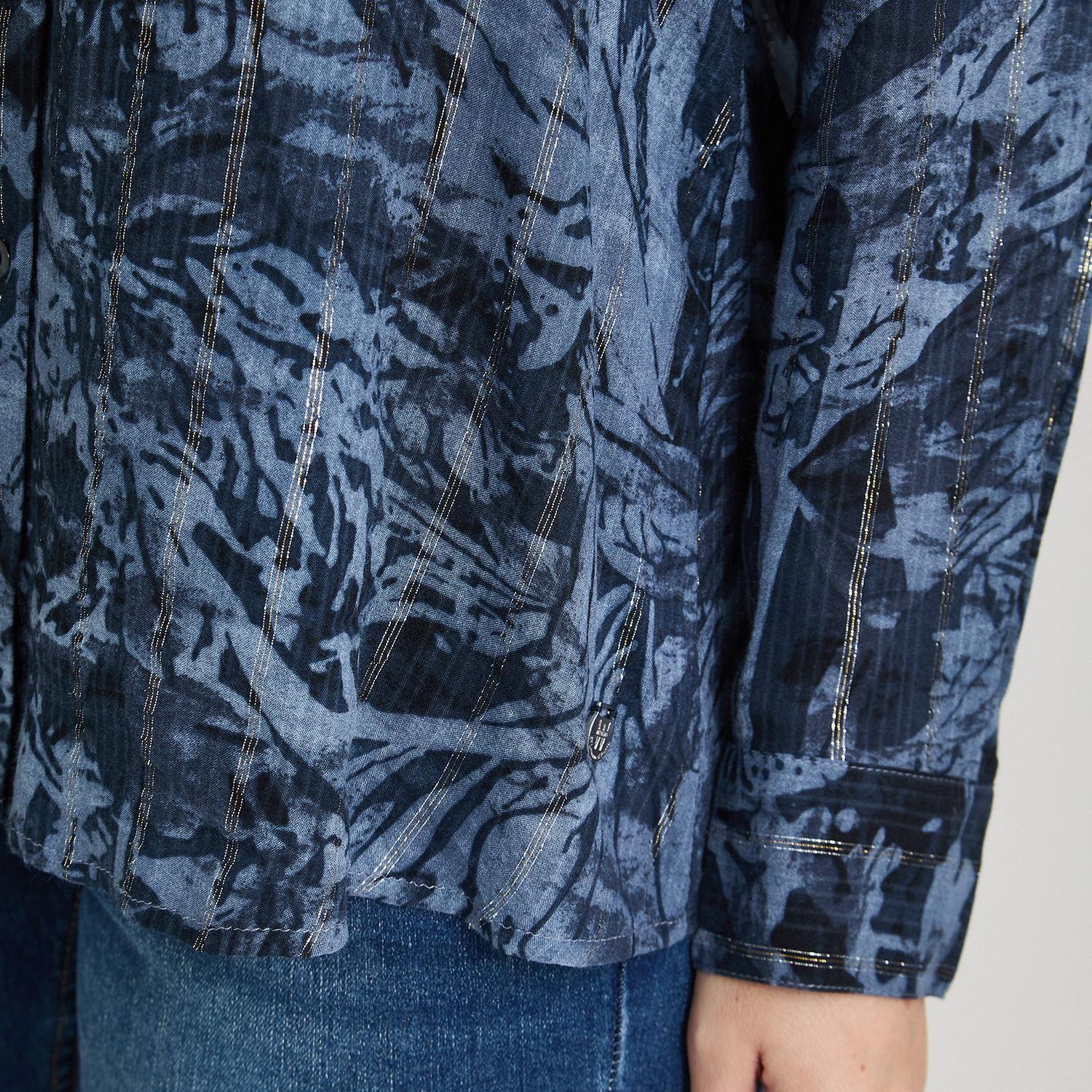 Blusa Manga Larga Print con Lurex Azul-2