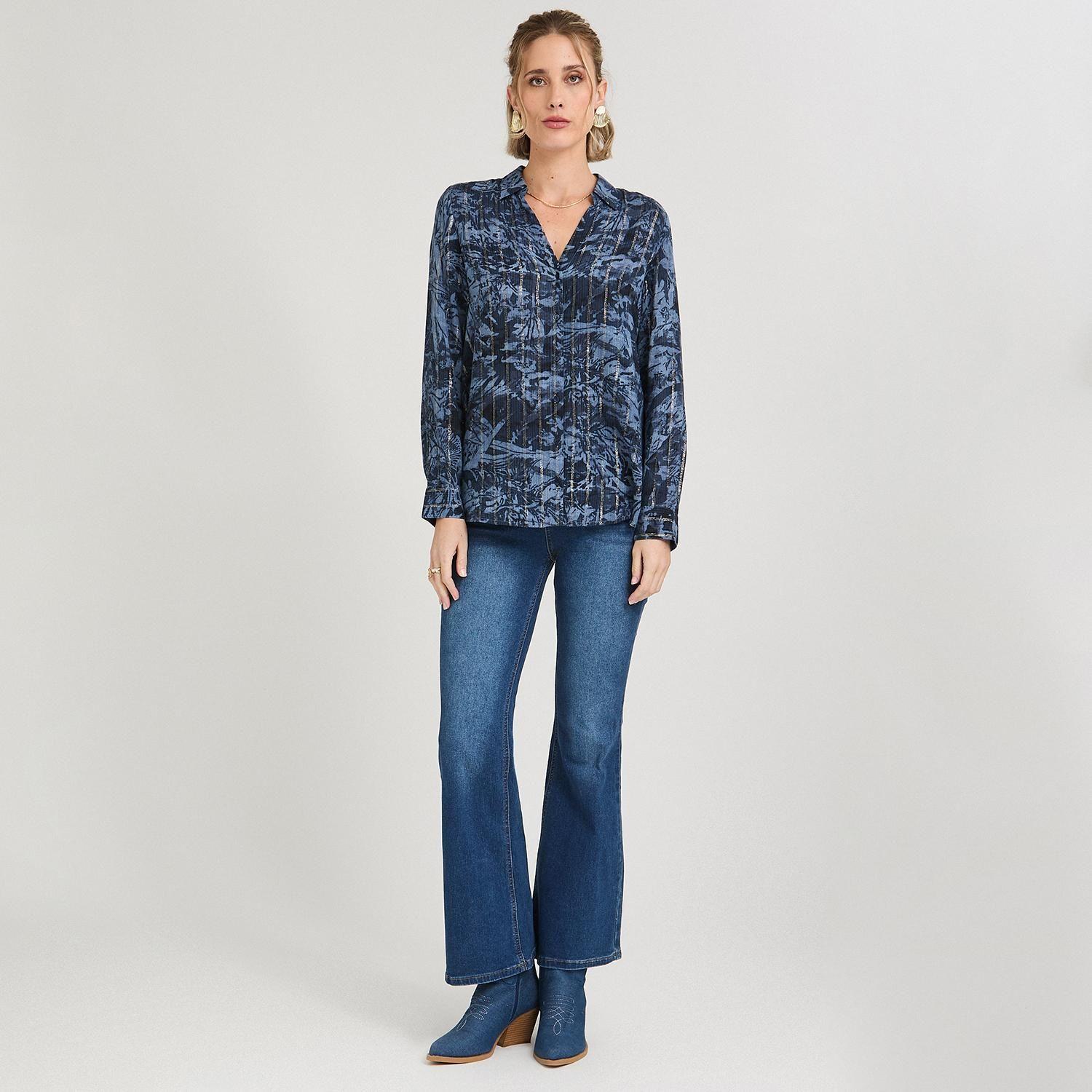 Blusa Manga Larga Print con Lurex Azul-3