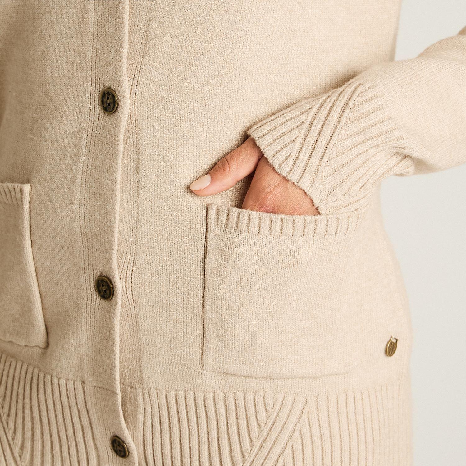 Cardigan Beige Manga Larga Tejido-2
