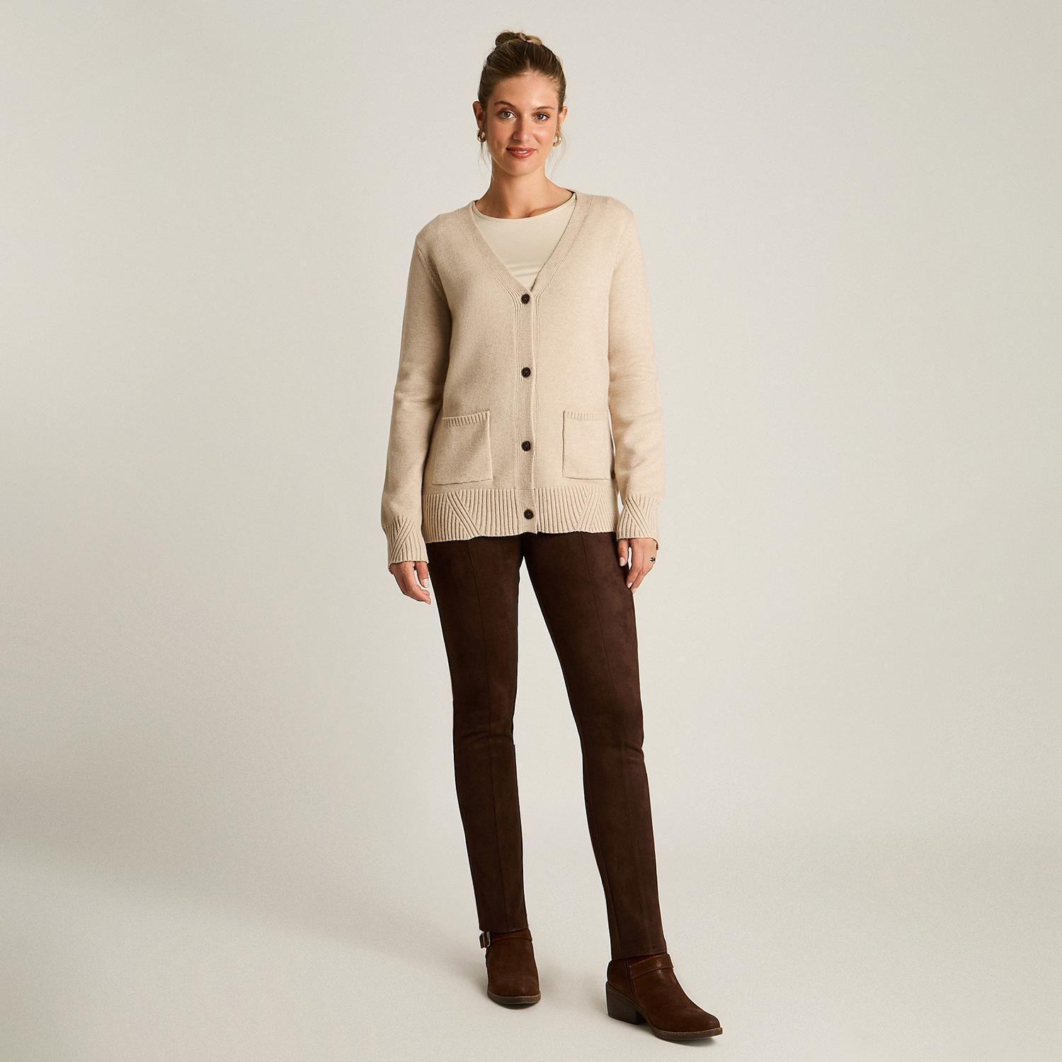 Cardigan Beige Manga Larga Tejido-3