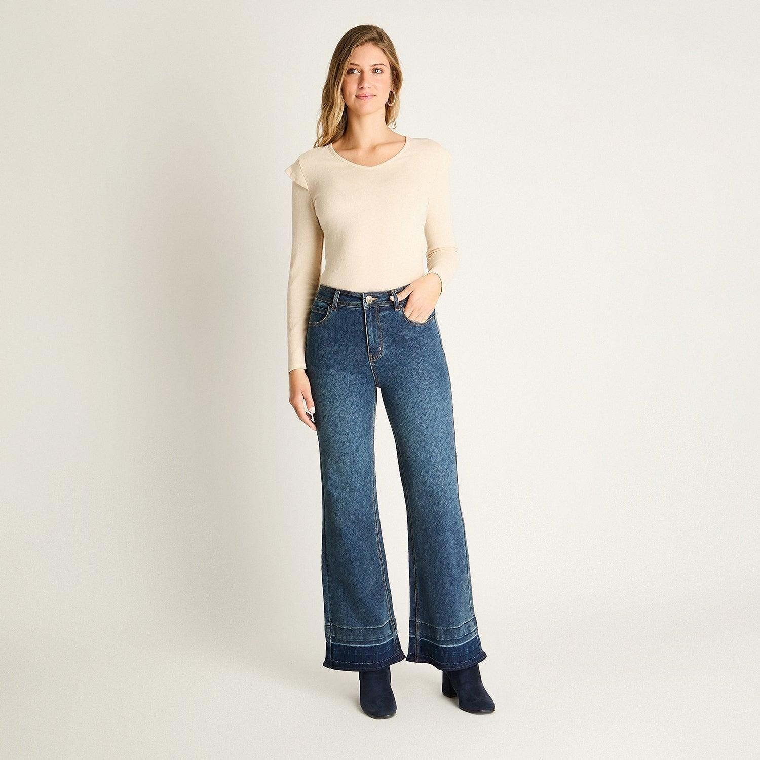 Jeans Azul Wide leg Baja elasticidad Calce Holgado-3