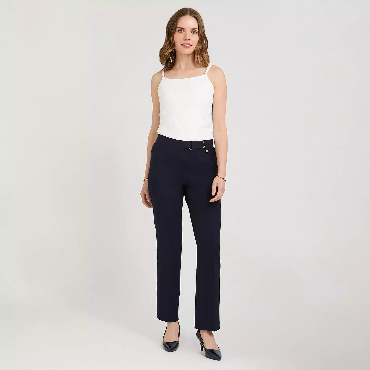 Pantalón Formal Recto Pretina Elasticada Azul-3