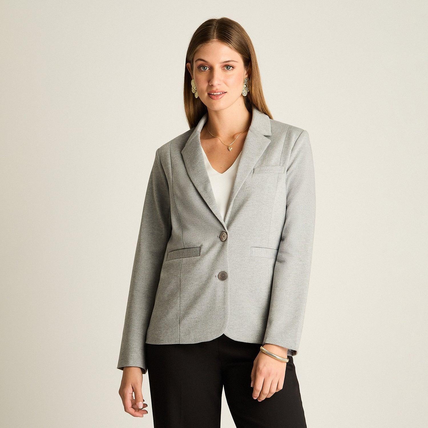 Blazer Gris Básico Punto Roma con Dos Bolsillos-1