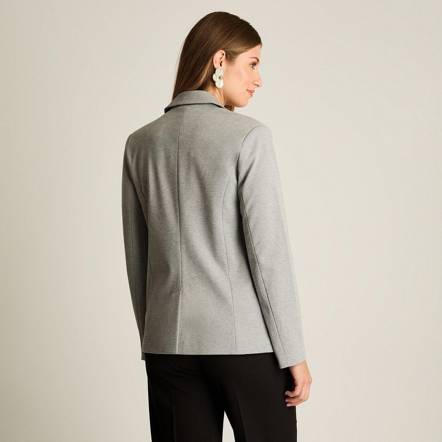 Blazer Gris Básico Punto Roma con Dos Bolsillos-3