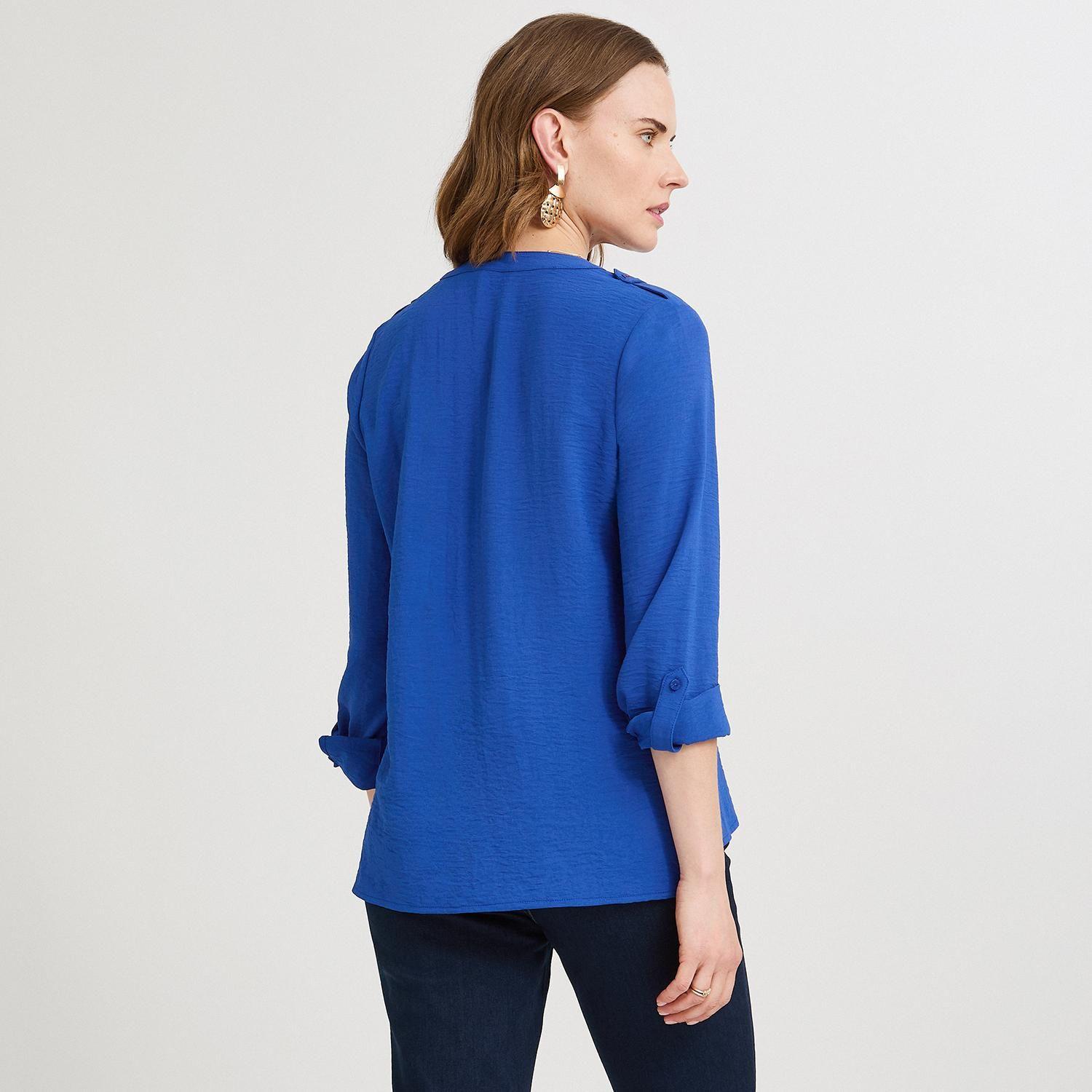 Blusa Manga Larga con Botones Frontales Azul-1