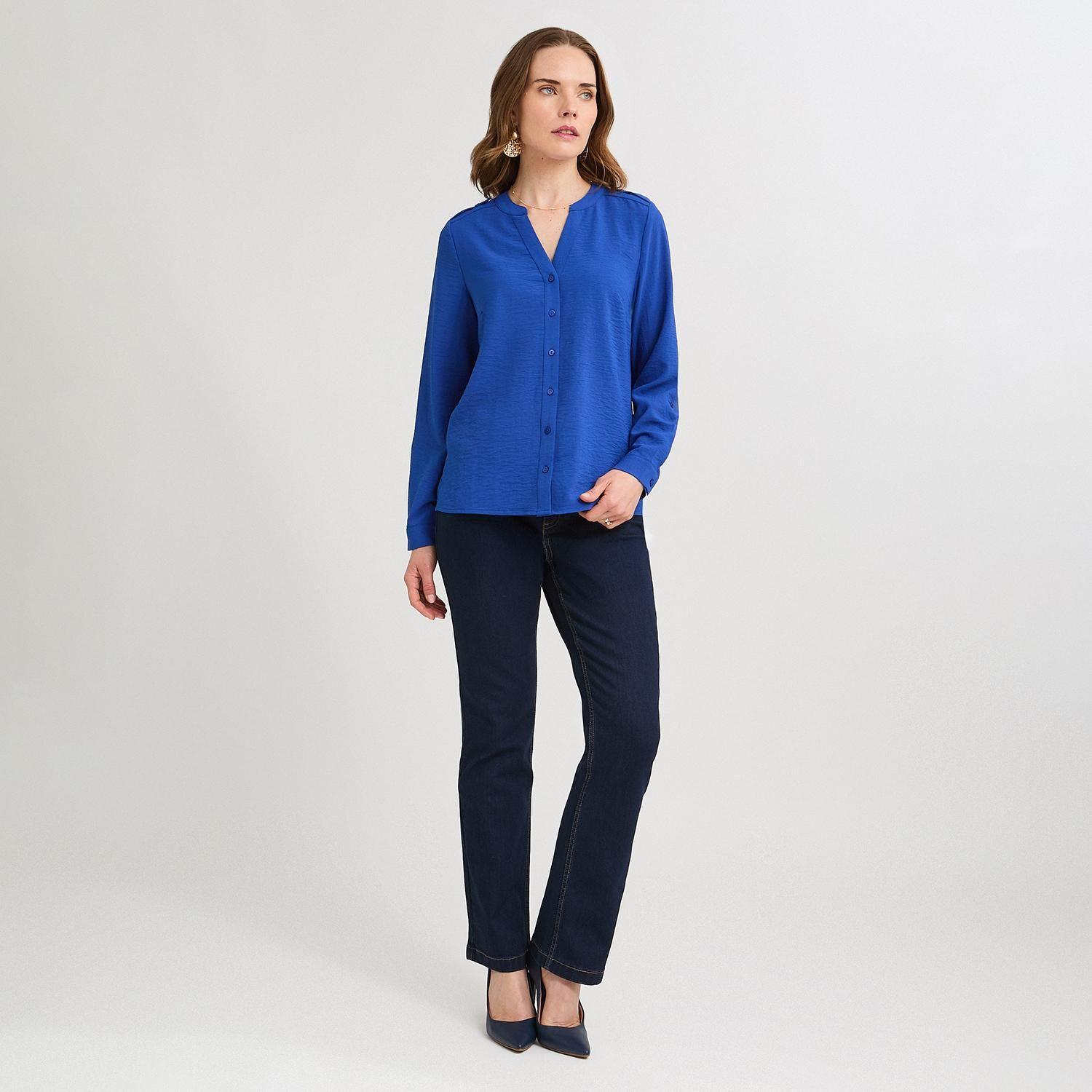 Blusa Manga Larga con Botones Frontales Azul-3