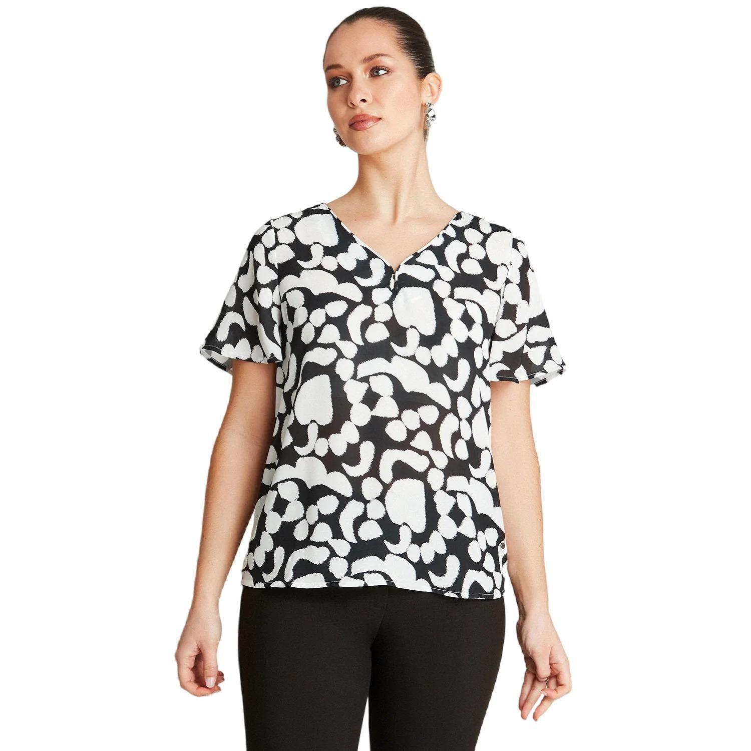 Blusa Crudo Manga Corta Cuello V-0