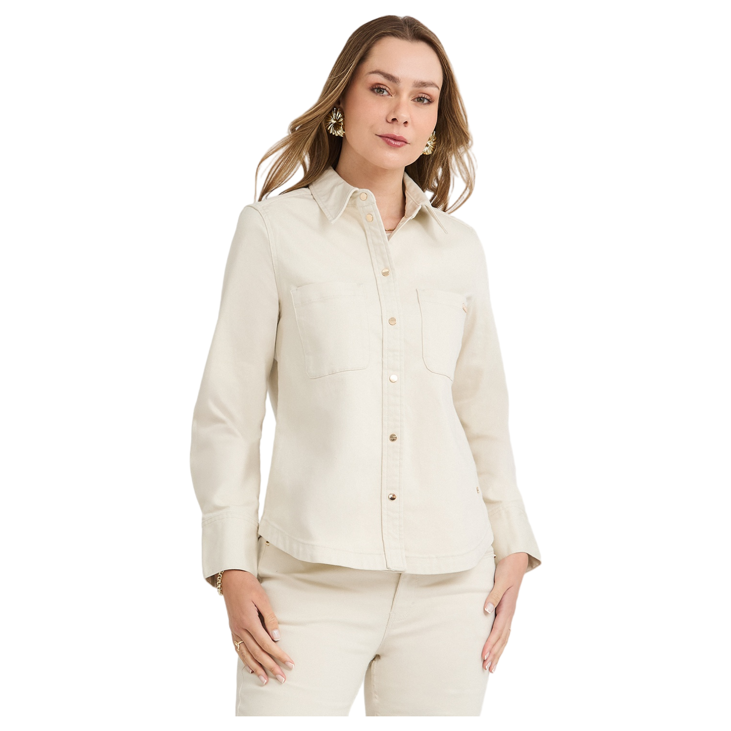 Casaca de Denim Entallada Beige-0