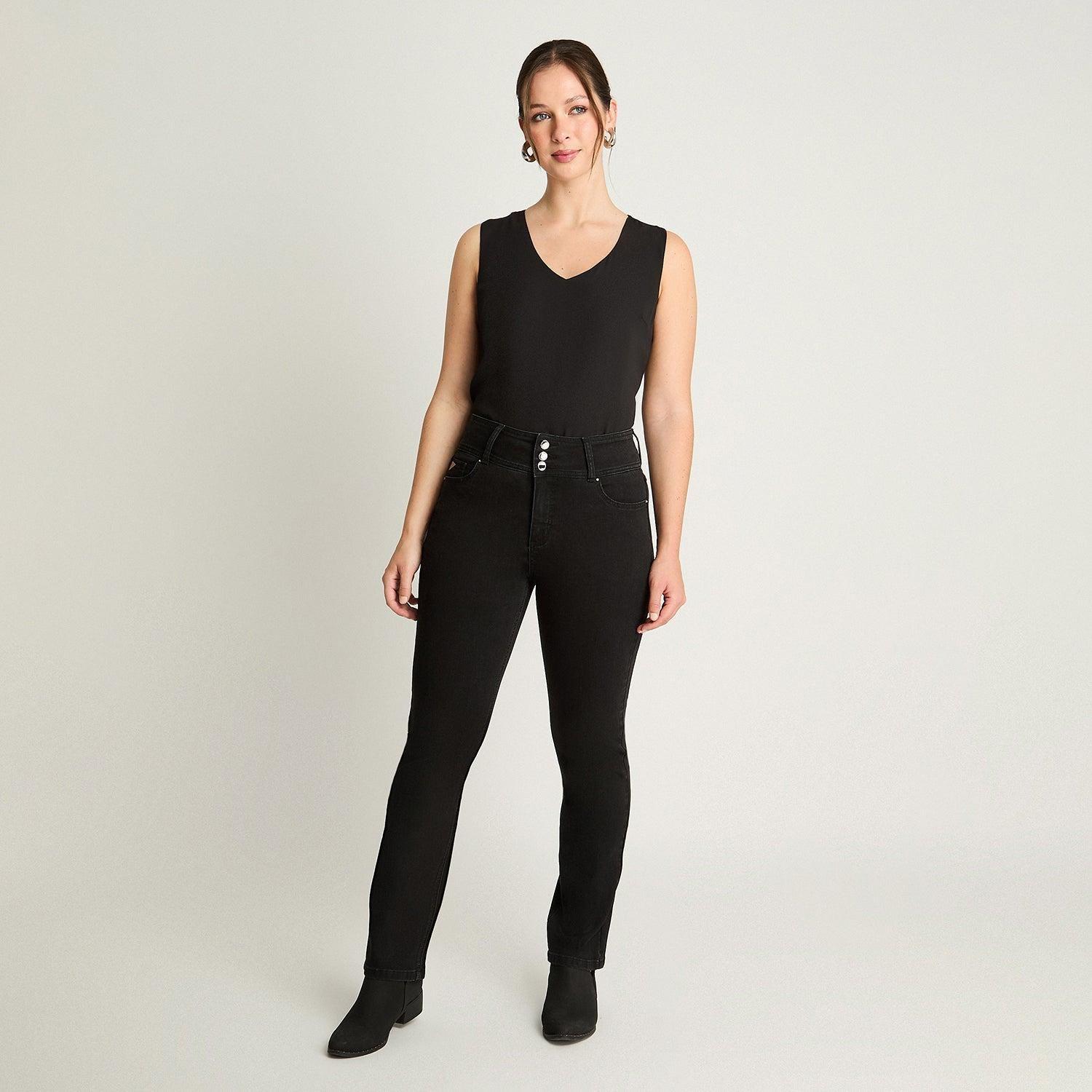 Jeans Straight Negro Tiro Medio-4