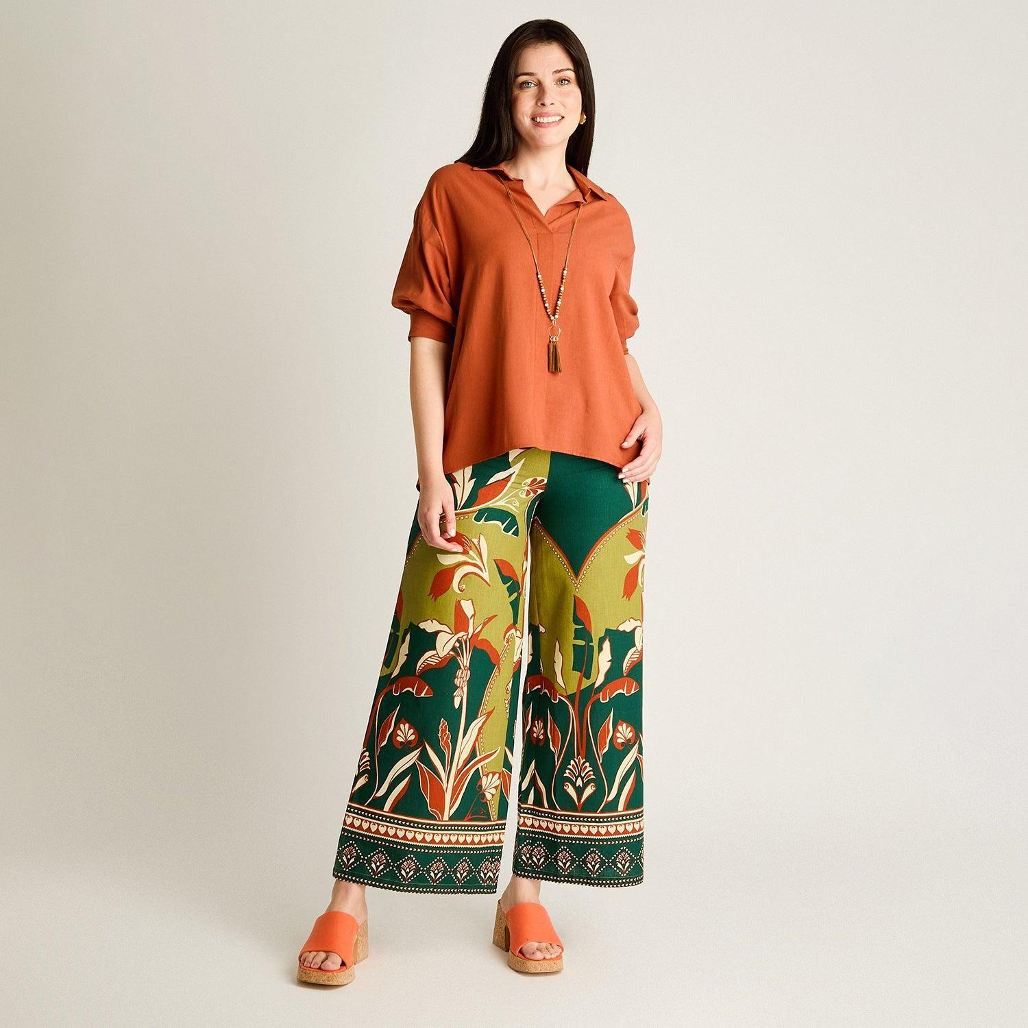 Blusa Terracota Manga 3/4 No Elasticado Calce Holgado-3