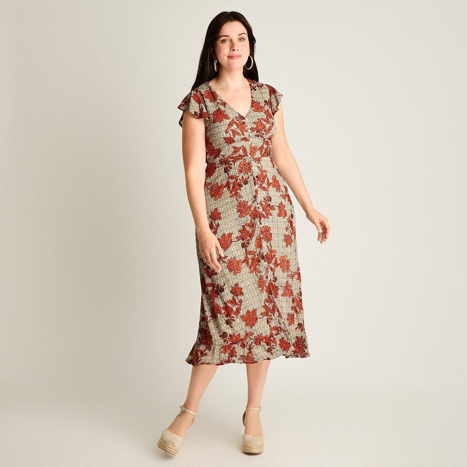 Vestido Maxi Naranjo Muy elasticado Con Forro Calce Normal-3