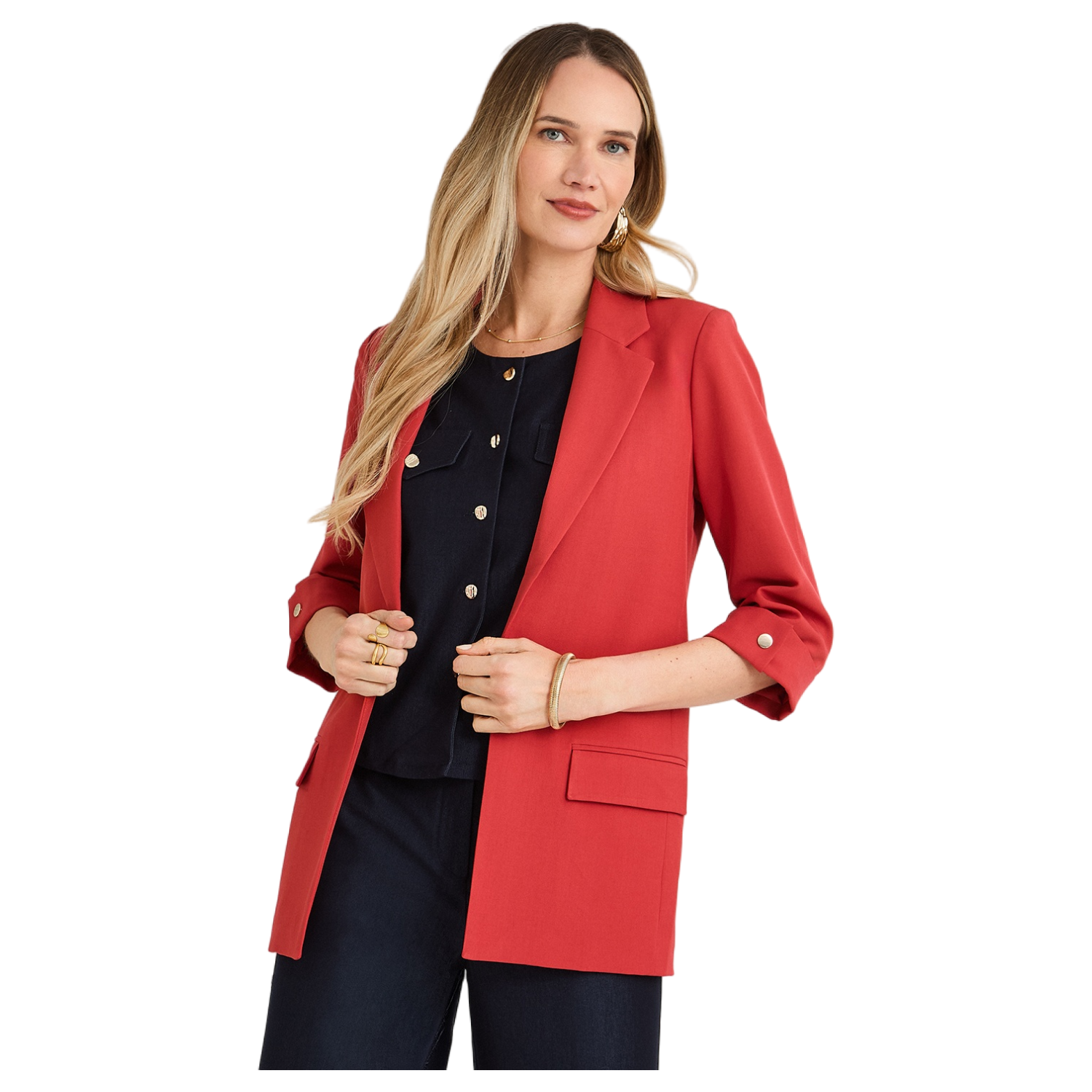 Blazer Manga 3/4 Bolsillos con Solapa Rojo-0