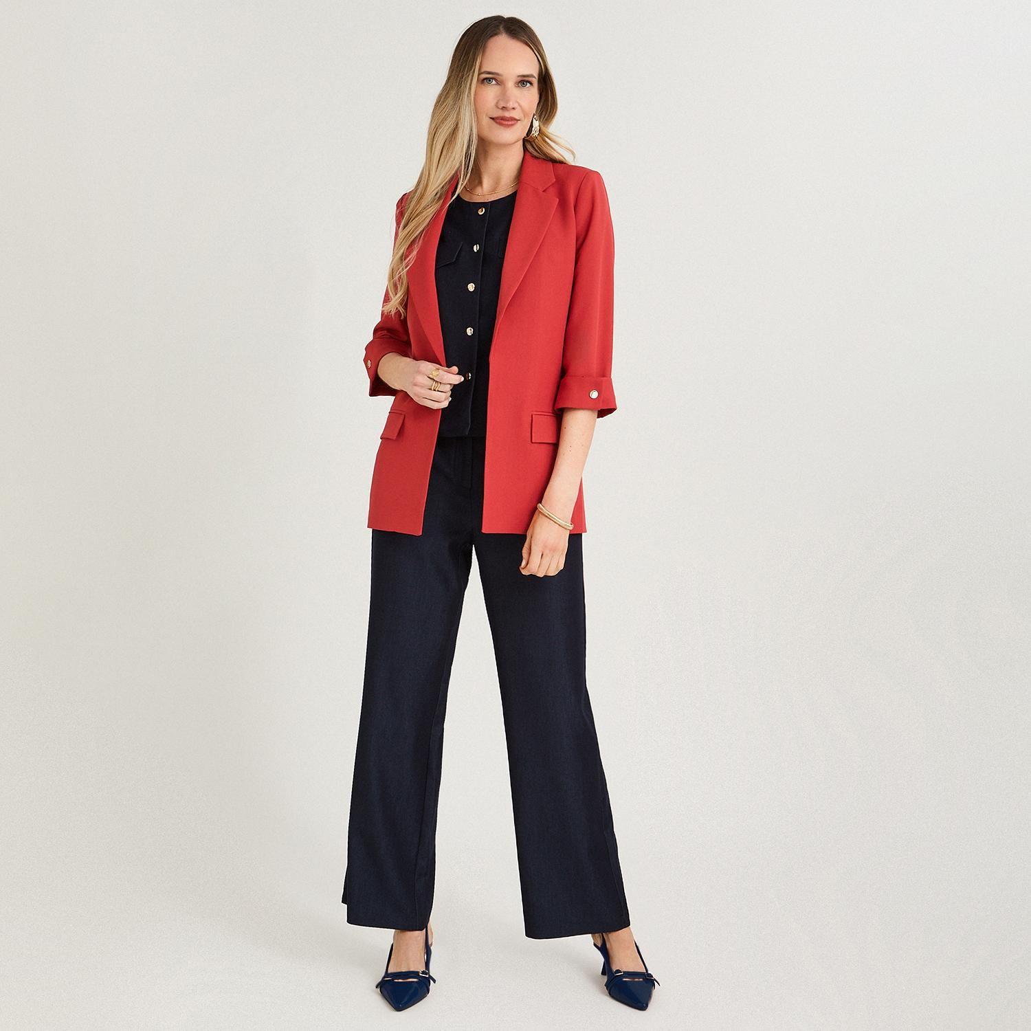 Blazer Manga 3/4 Bolsillos con Solapa Rojo-3