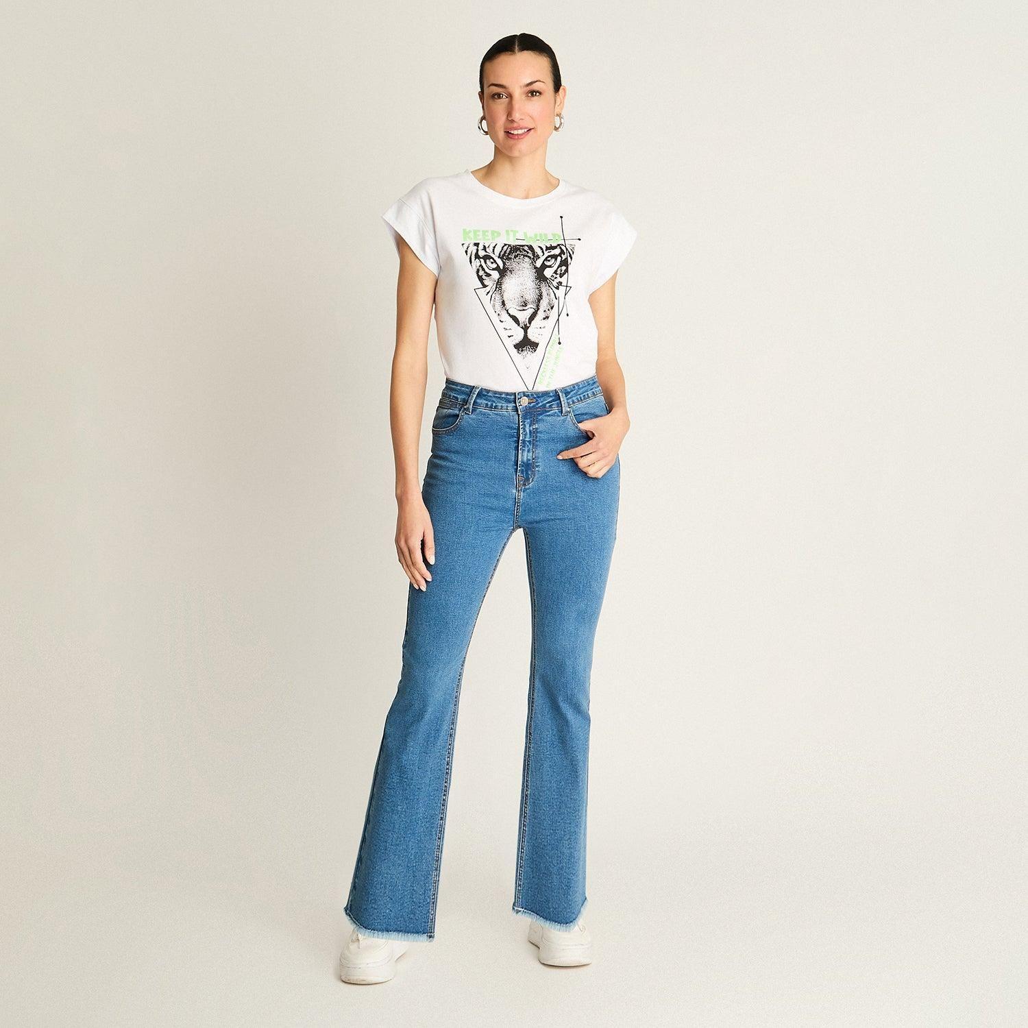 Jeans Azul Flare Tiro Medio-3