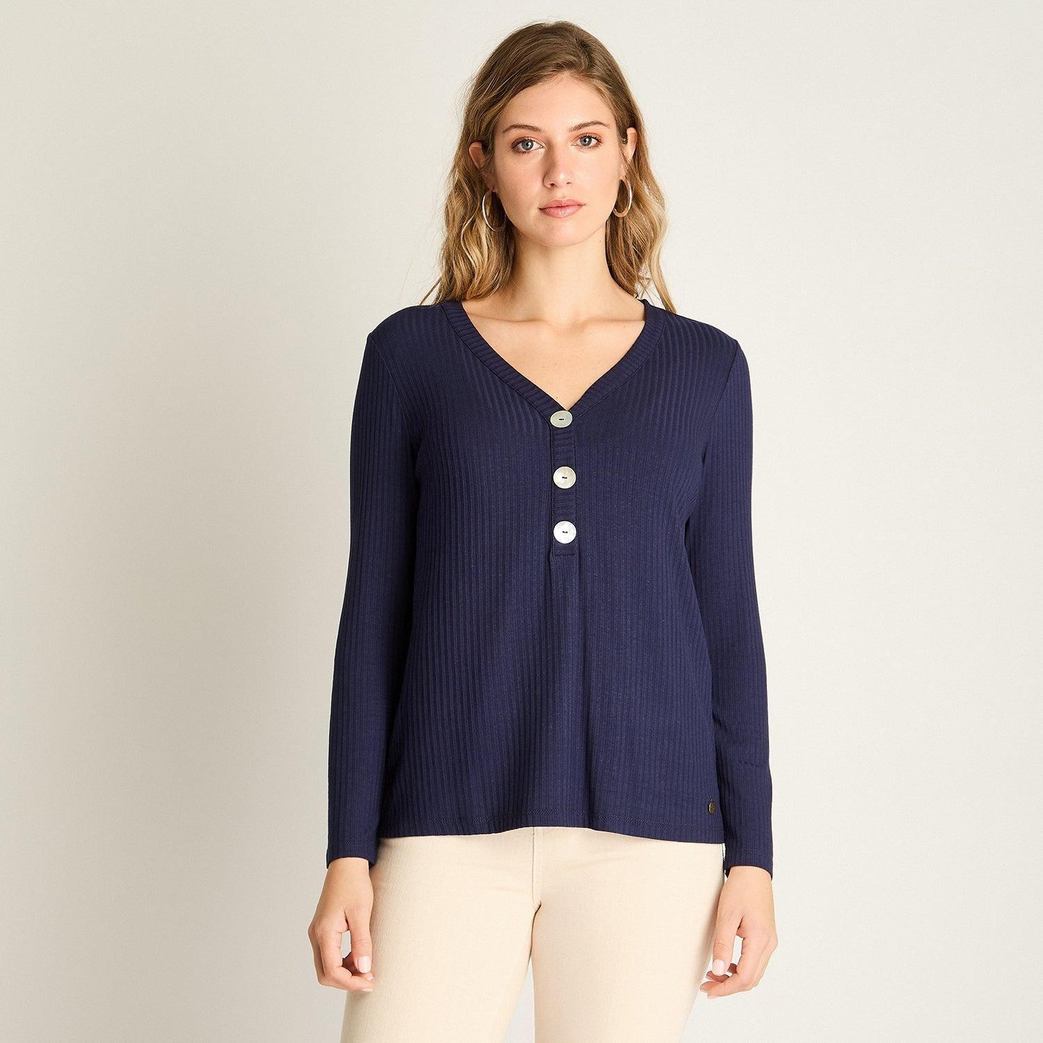 Polera Azul Escote V-0