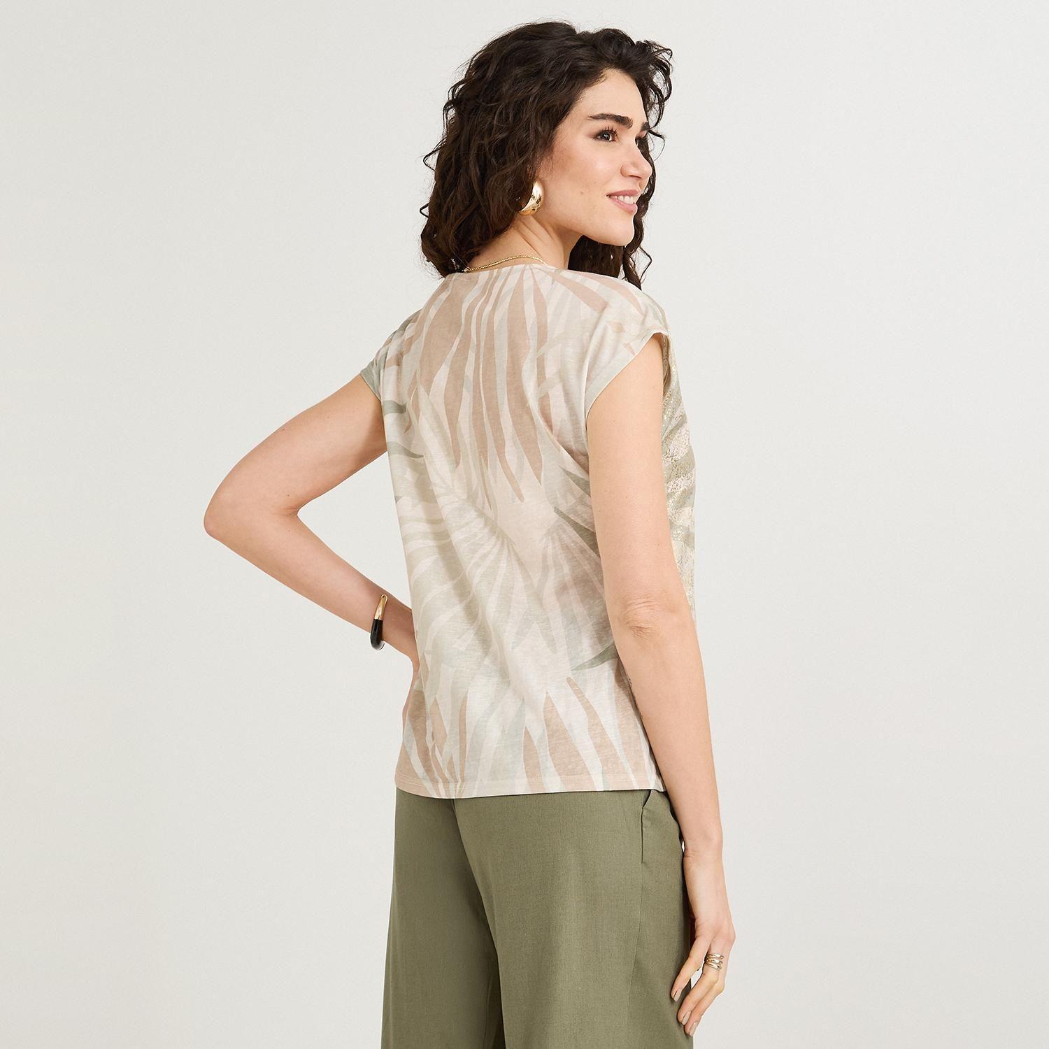 Polera Slab Estampada con Aplicación Beige-1