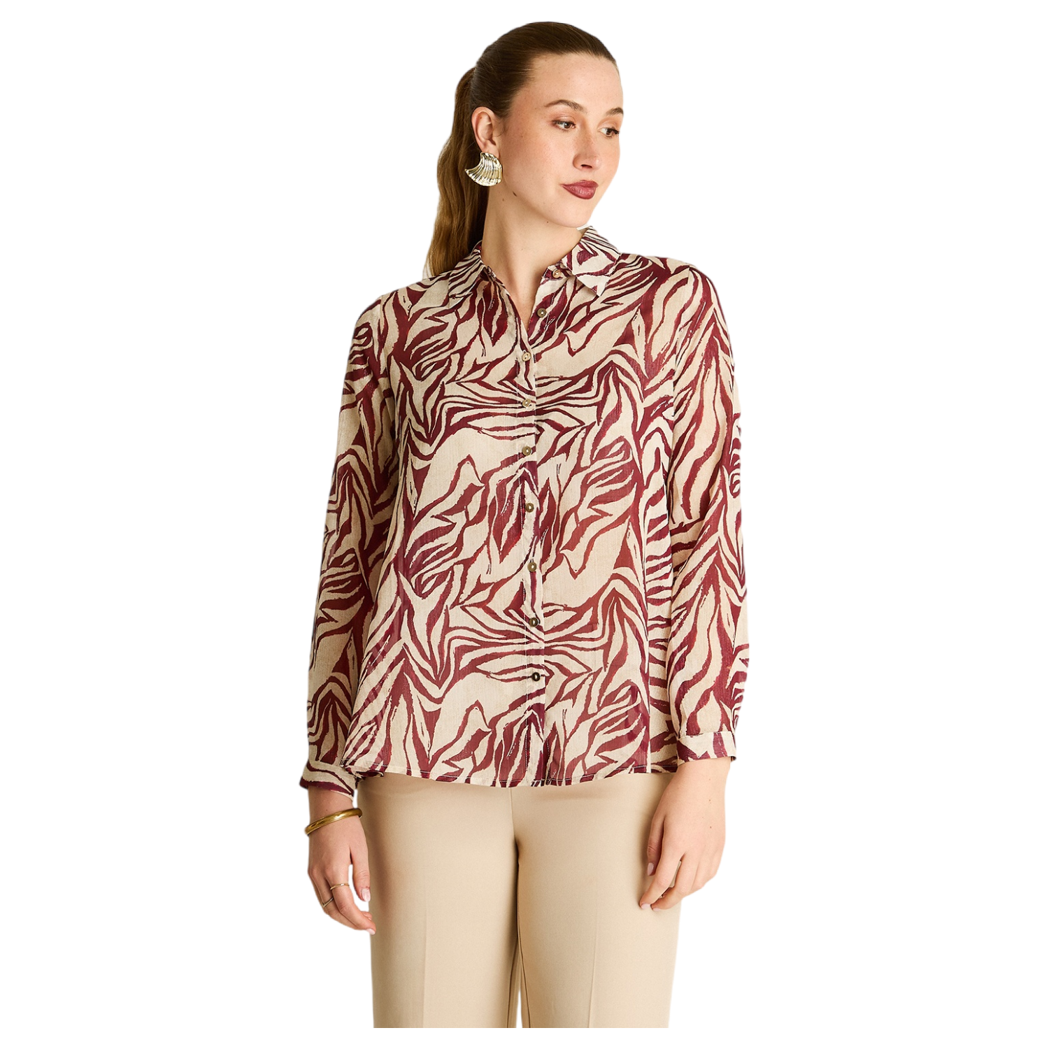 Blusa Camisera Burdeo Estampada con Lurex-0