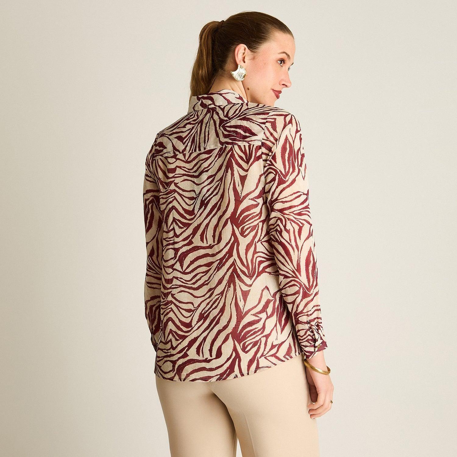 Blusa Camisera Burdeo Estampada con Lurex-1