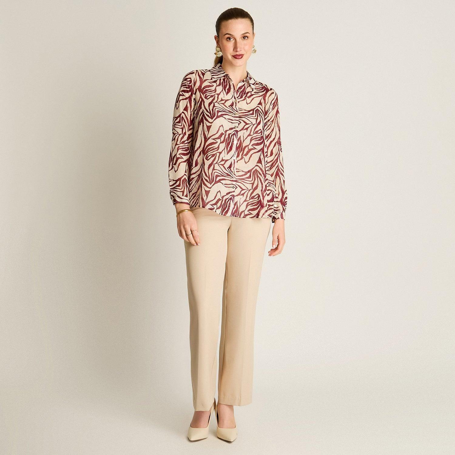 Blusa Camisera Burdeo Estampada con Lurex-3