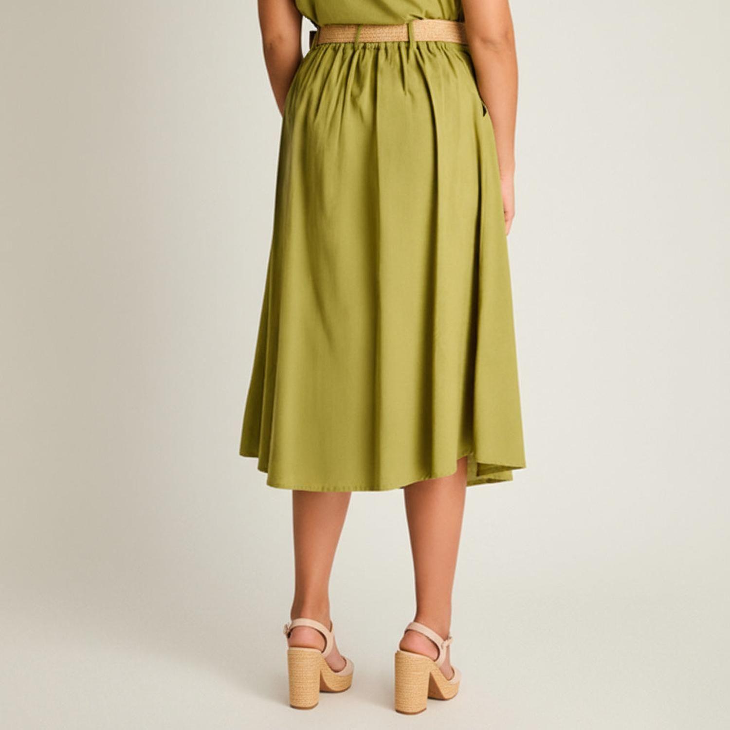 Falda Verde Midi No Elasticado Calce Normal-1