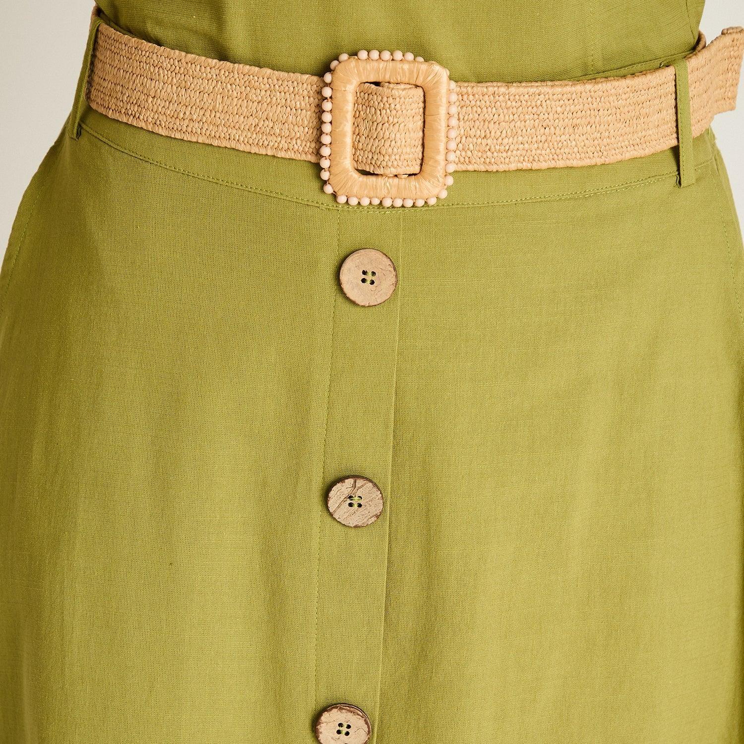 Falda Verde Midi No Elasticado Calce Normal-2