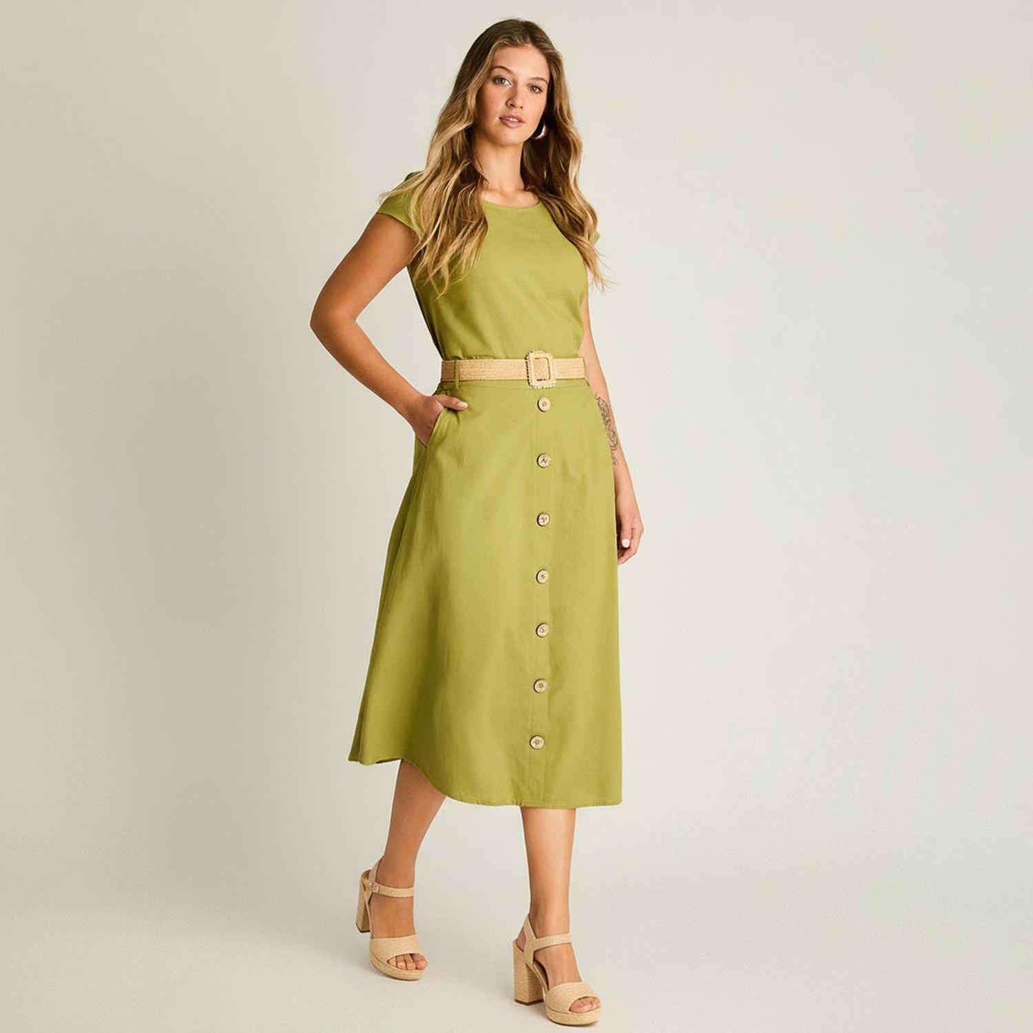 Falda Verde Midi No Elasticado Calce Normal-3