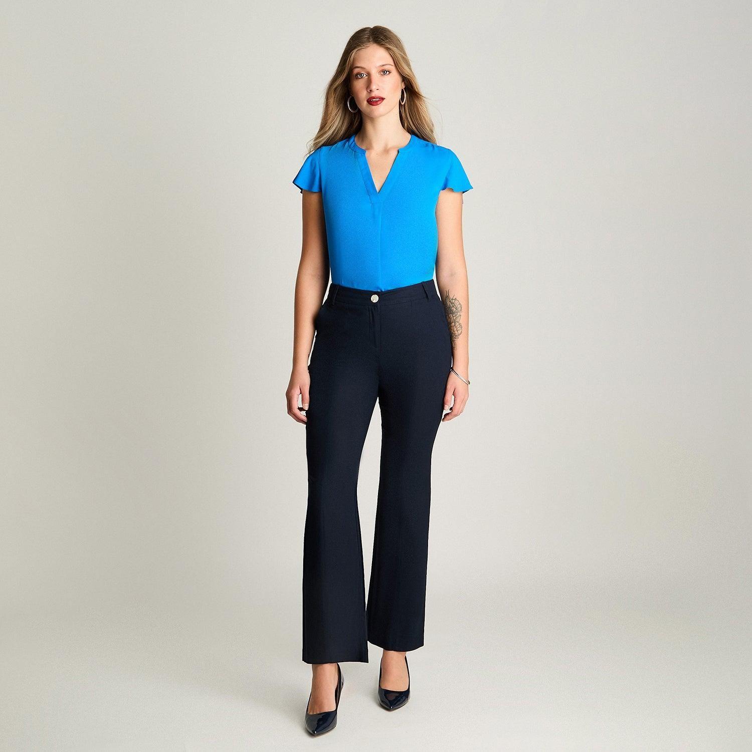 Pantalón Formal De Lino Recto Azul-3