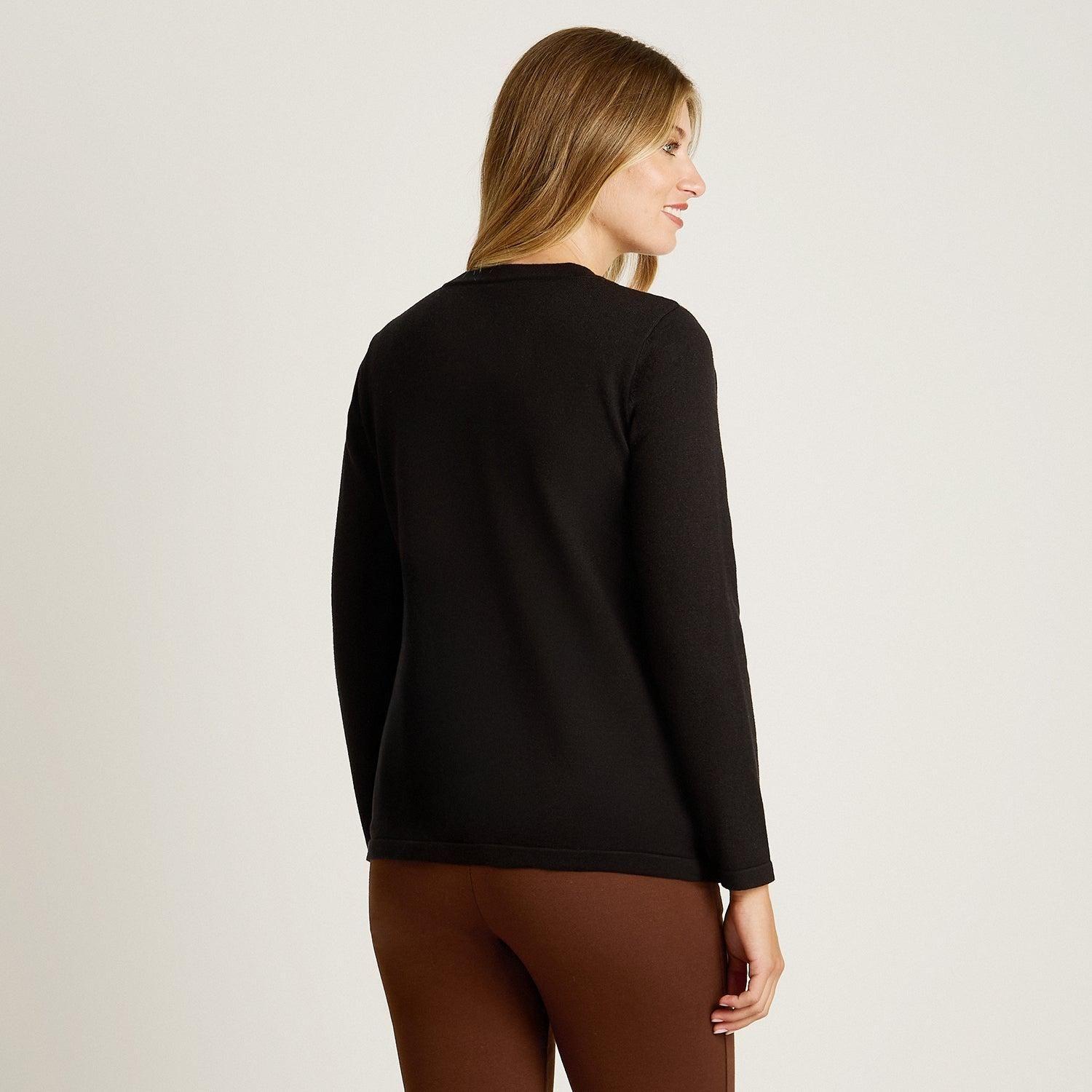 Sweater Cafe Manga Larga Elasticidad Media Sin Forro Calce Normal Tela Tejido-1