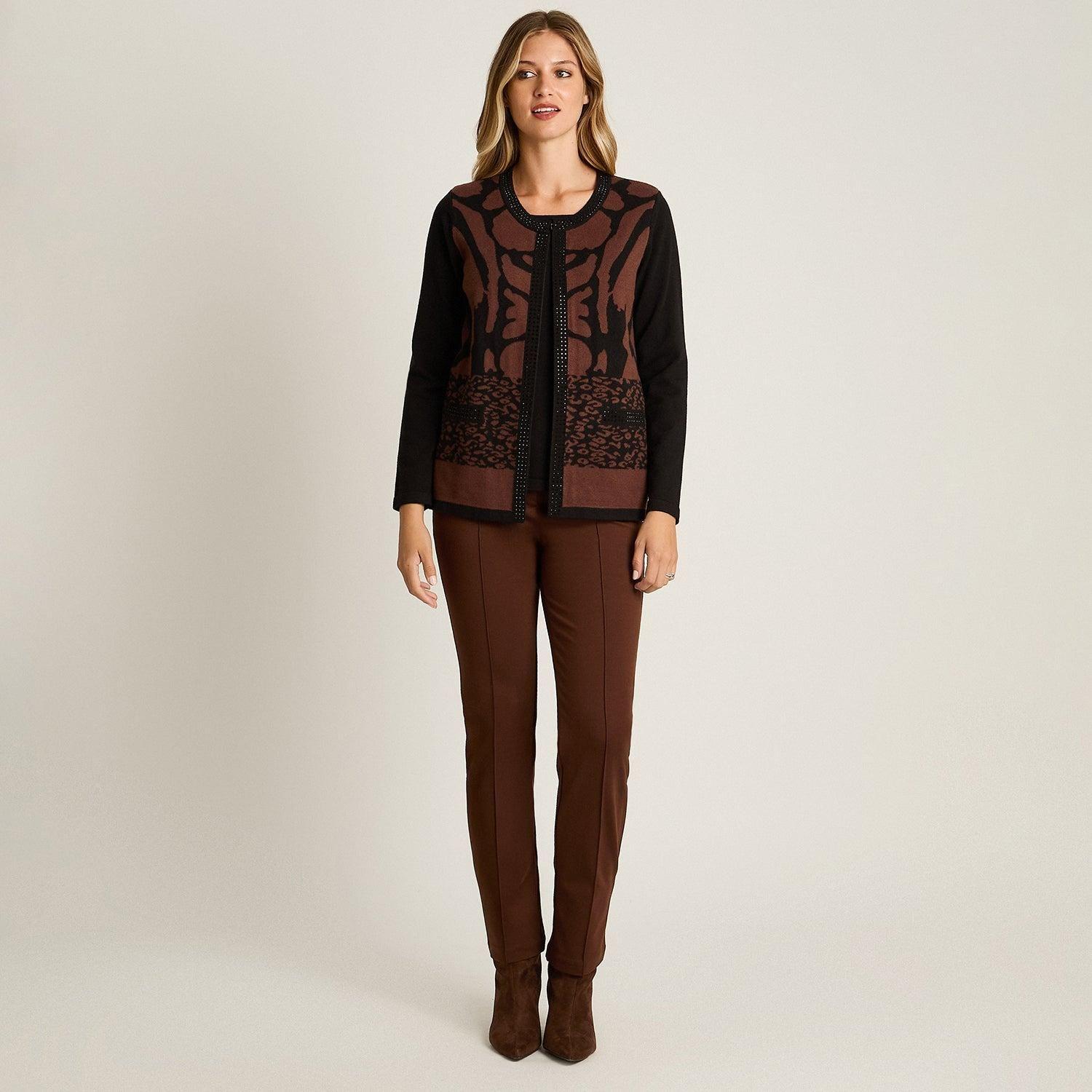 Sweater Cafe Manga Larga Elasticidad Media Sin Forro Calce Normal Tela Tejido-3