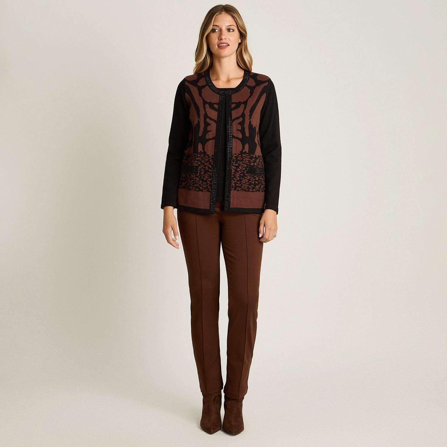 Sweater Café Twin Set con Estampado Animal Print y Aplicación de Strass-3