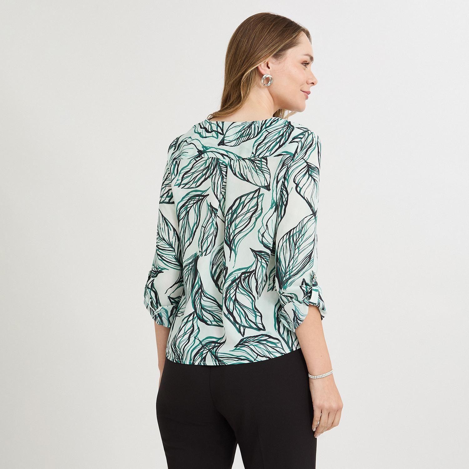 Blusa Manga Larga Escote V Estampada Verde-1