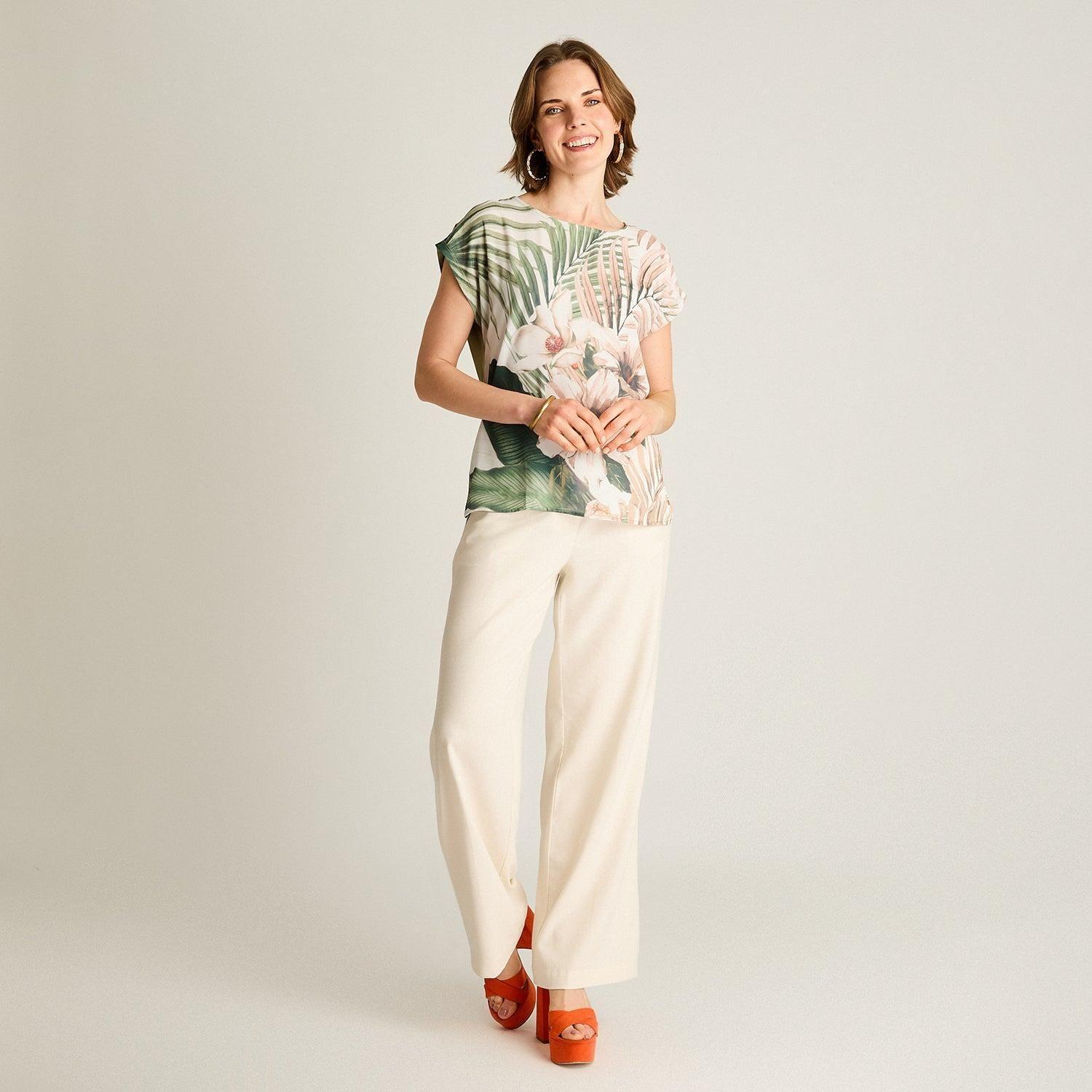 Polera Verde Estampado Tropical Manga Corta-3