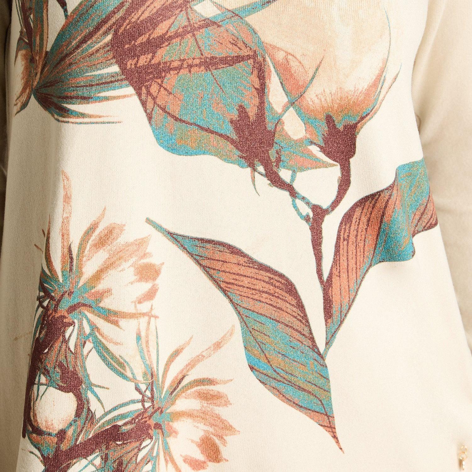 Polera Manga Larga De Lanilla Escote Redondo Estampada Beige-2