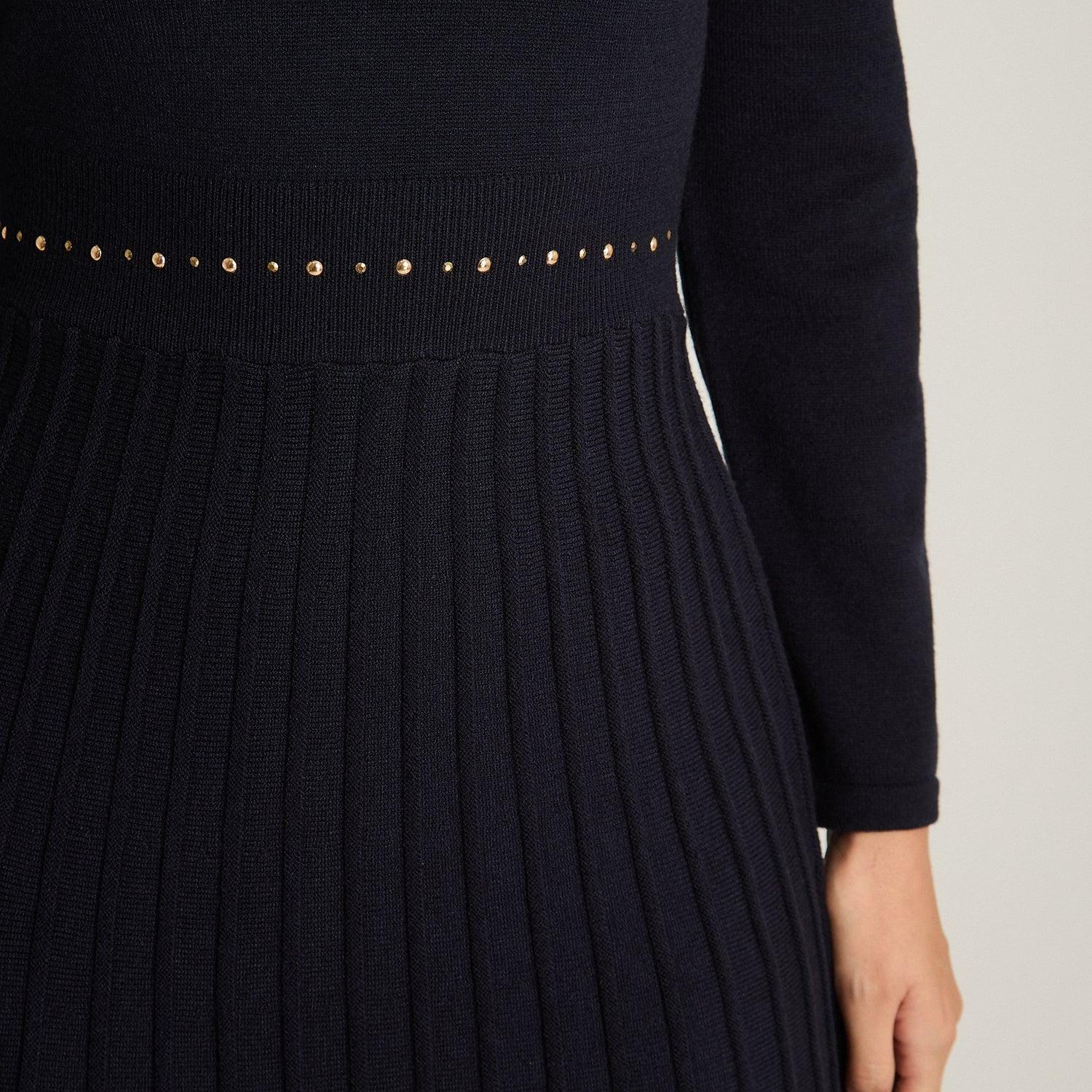 Vestido Midi Azul Midi Elasticidad Nula Sin Forro Calce Normal Tela Tejido-2