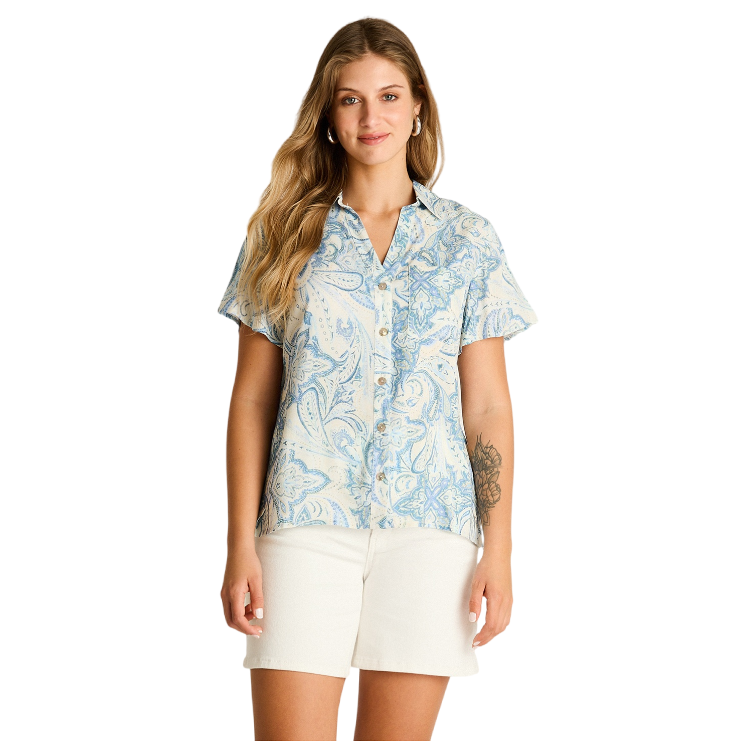 Blusa Indigo Manga Corta No Elasticado Sin Forro Calce Normal-0