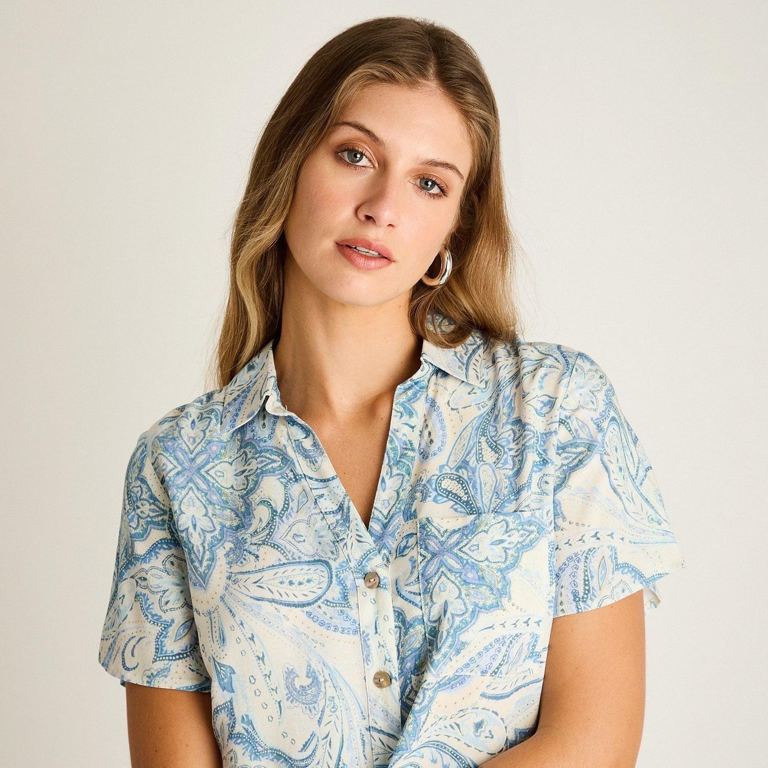 Blusa Indigo Manga Corta No Elasticado Sin Forro Calce Normal-2