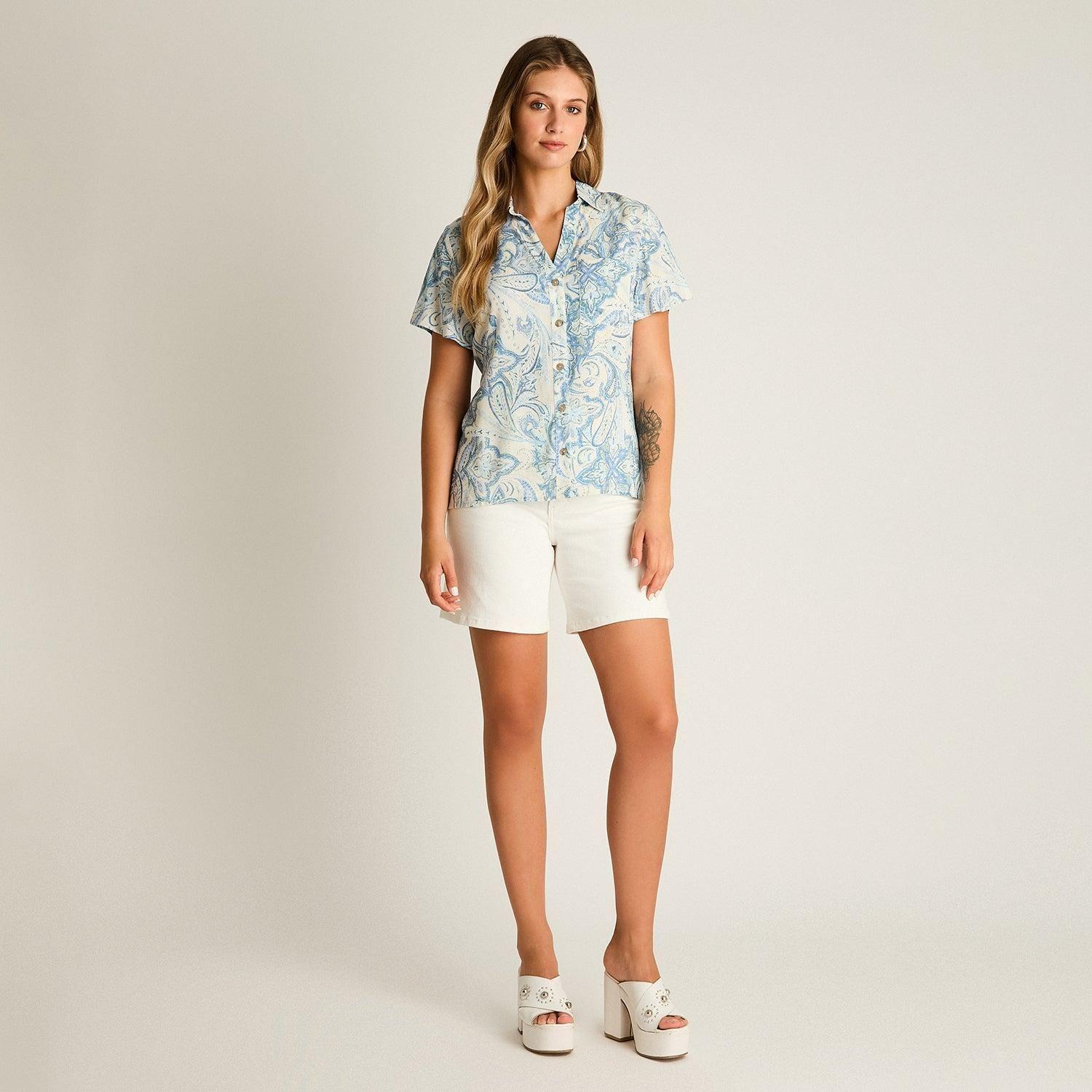 Blusa Indigo Manga Corta No Elasticado Sin Forro Calce Normal-3