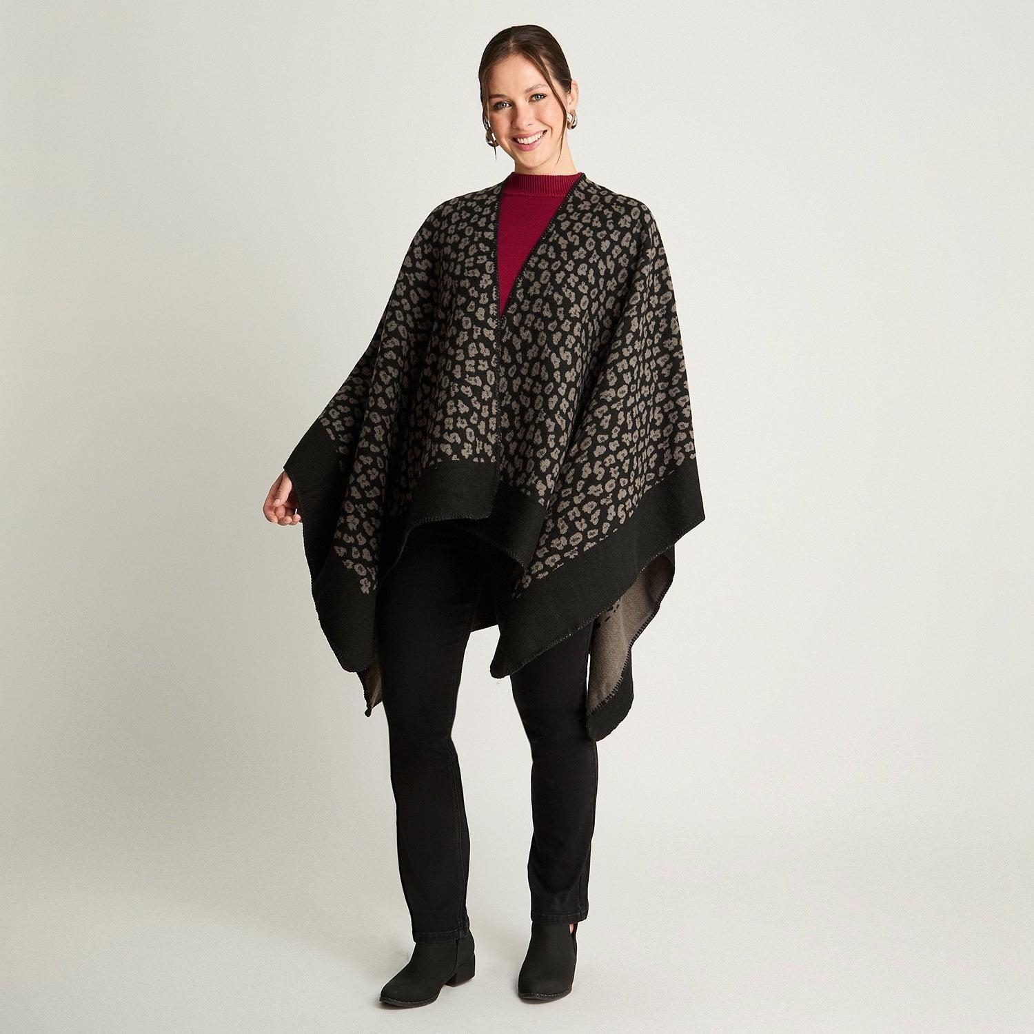 Poncho Tejido Animal Print Negro-3