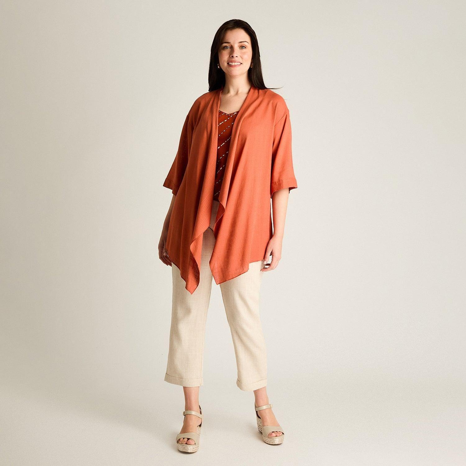 Tapado Terracota Manga 3/4 No Elasticado Sin Forro Calce Holgado-3