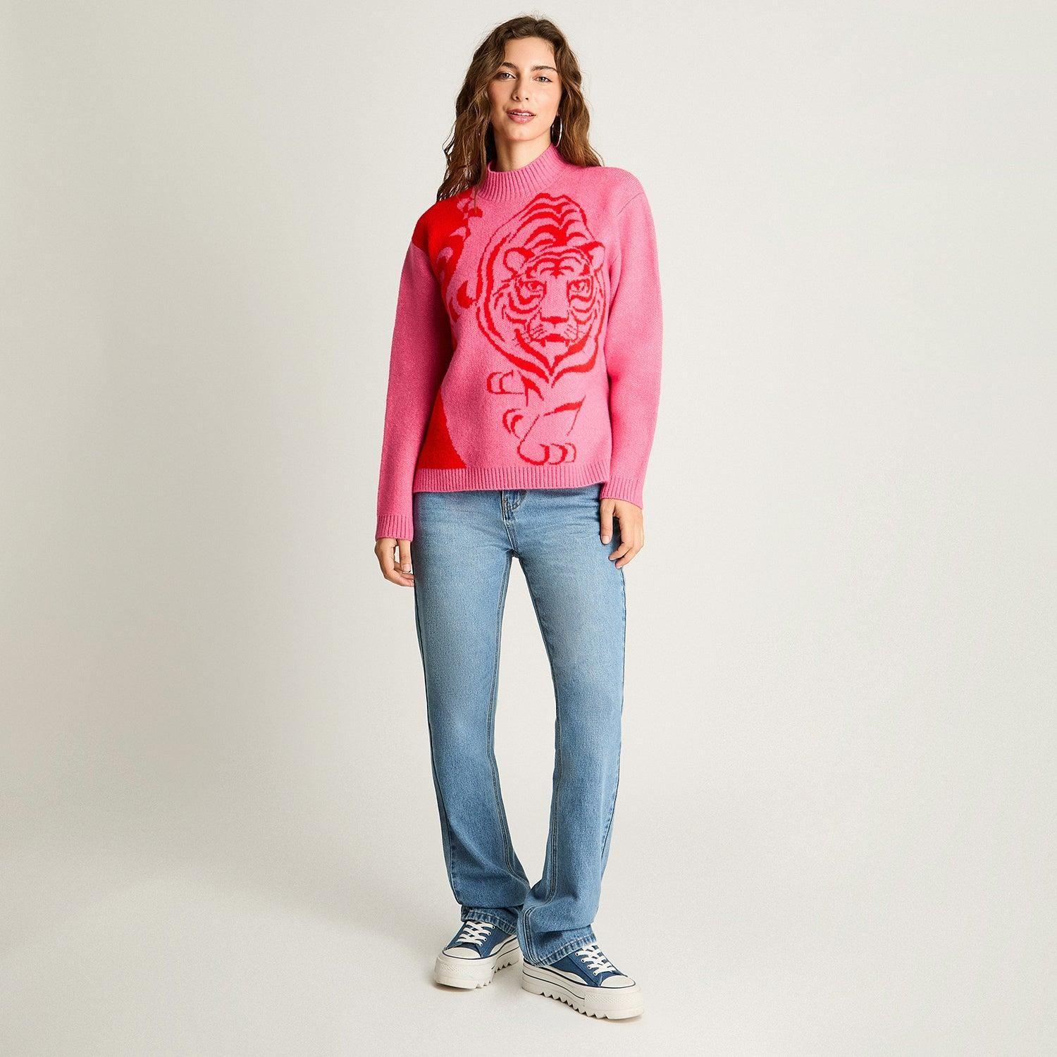 Sweater Manga Larga Jacquard Estampado Blanco-3