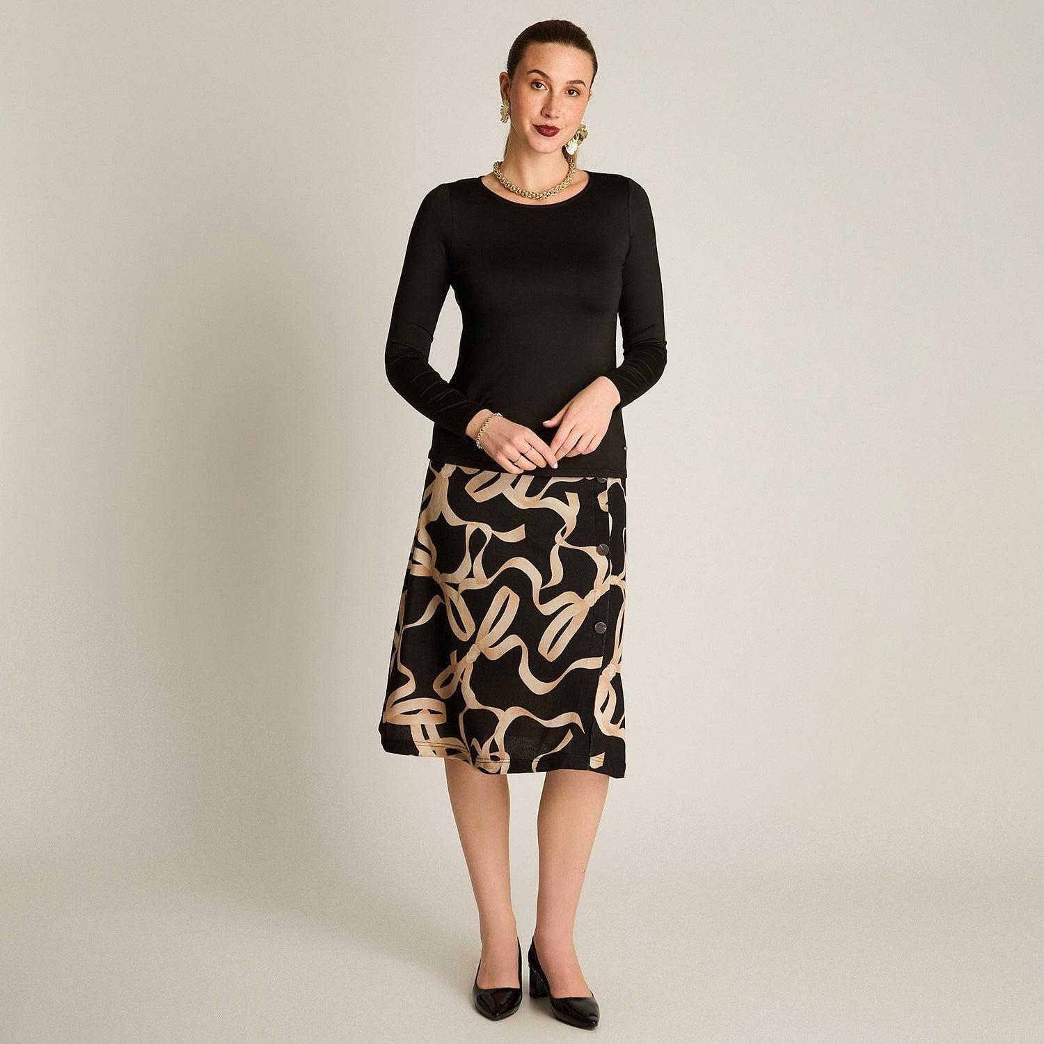 Polera Básica Negra Manga Larga Escote Redondo-3